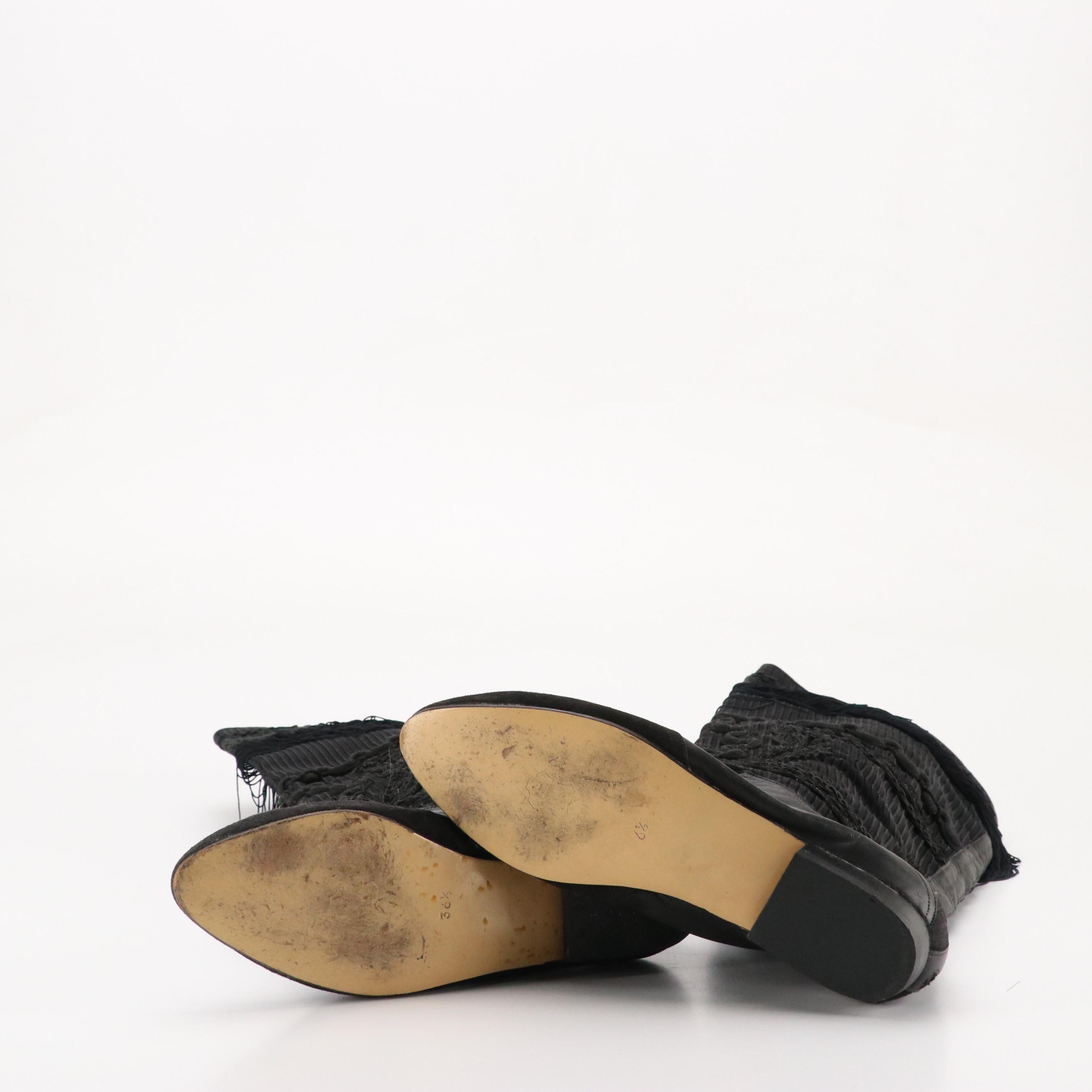 Ann Klein Black Leather Knee-High Boots and Other Tasseled and Fringed Boots