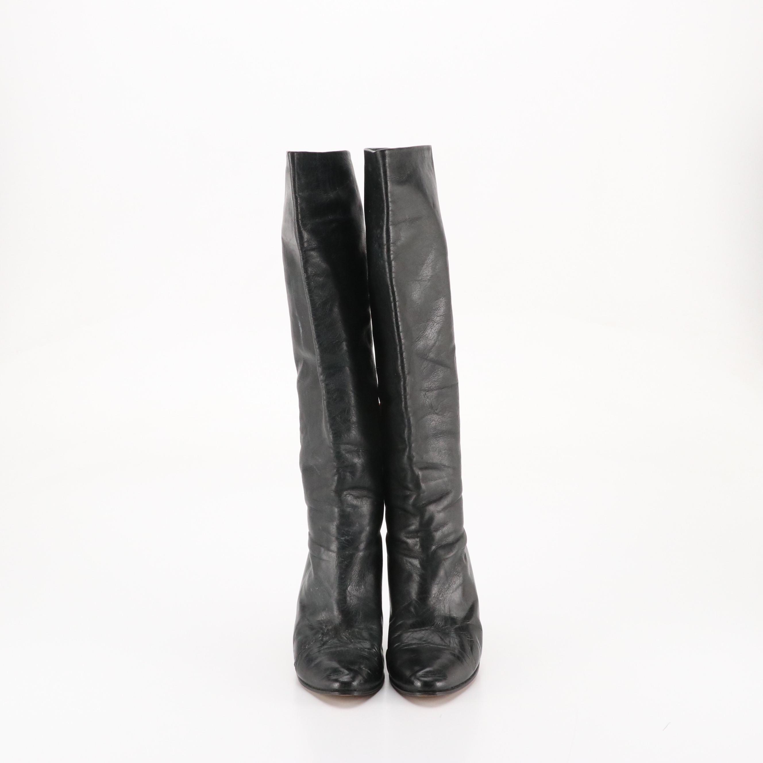 Ann Klein Black Leather Knee-High Boots and Other Tasseled and Fringed Boots