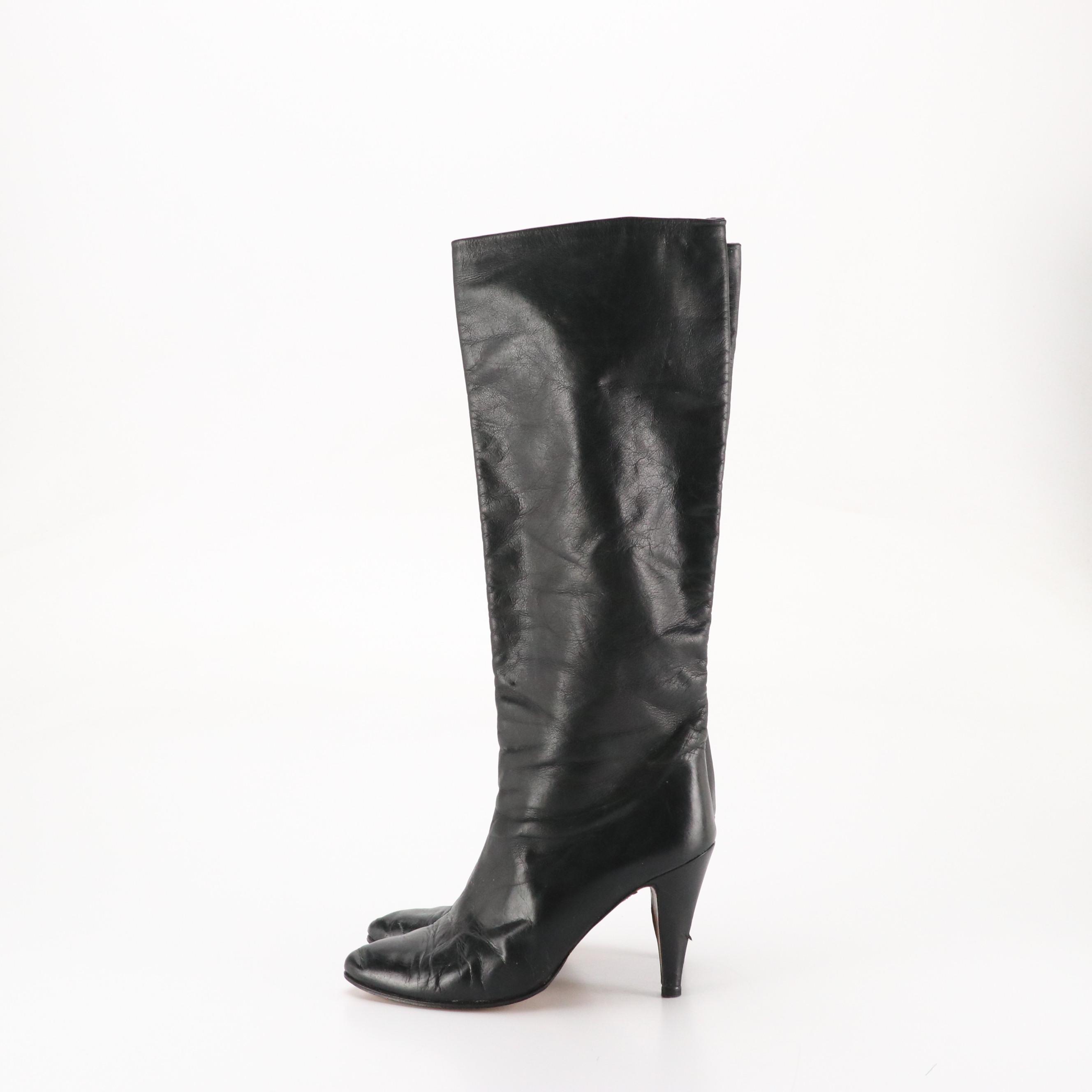 Ann Klein Black Leather Knee-High Boots and Other Tasseled and Fringed Boots