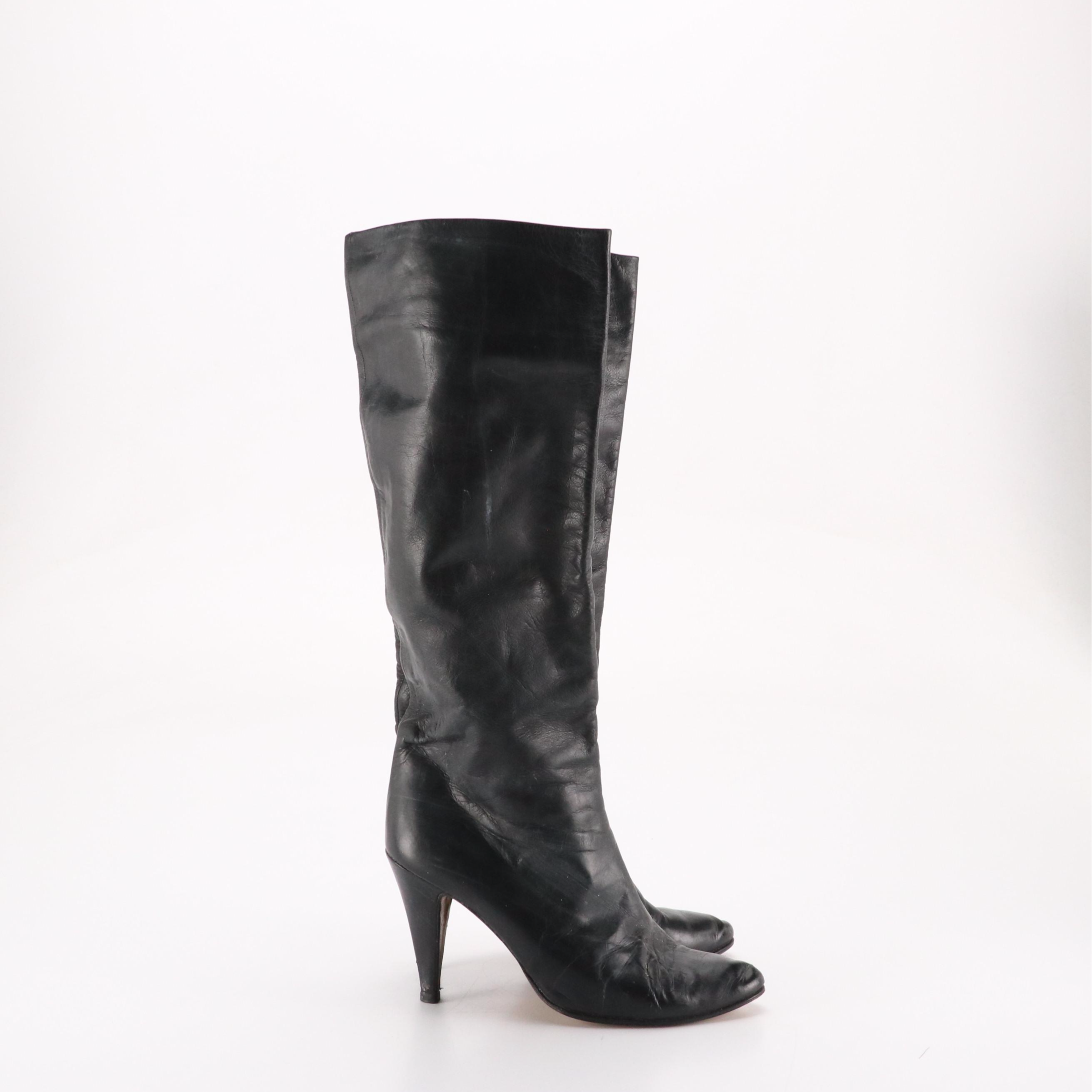 Ann Klein Black Leather Knee-High Boots and Other Tasseled and Fringed Boots
