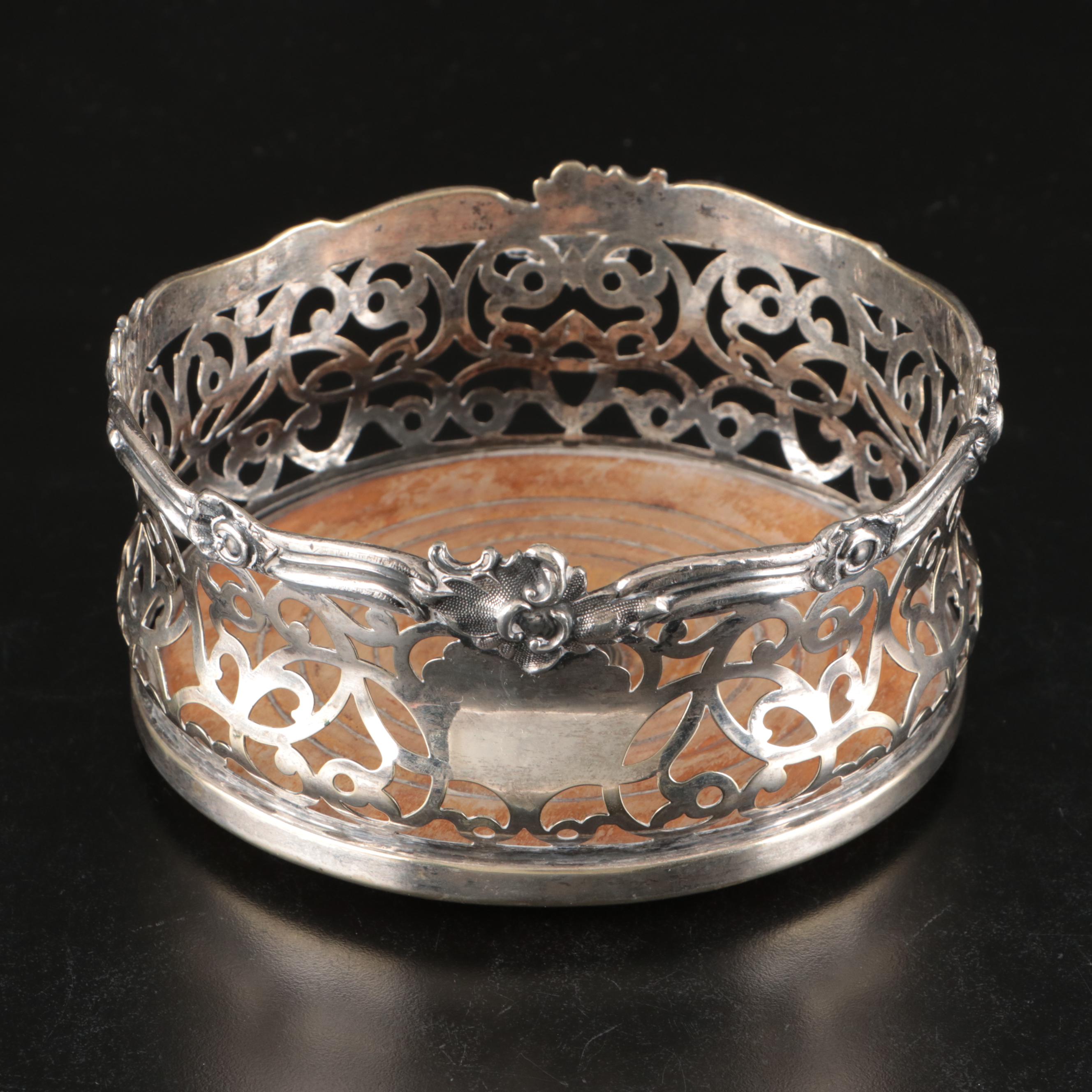 Art Nouveau Style Silver Plate Reticulated and Other Wine Bottle Coasters