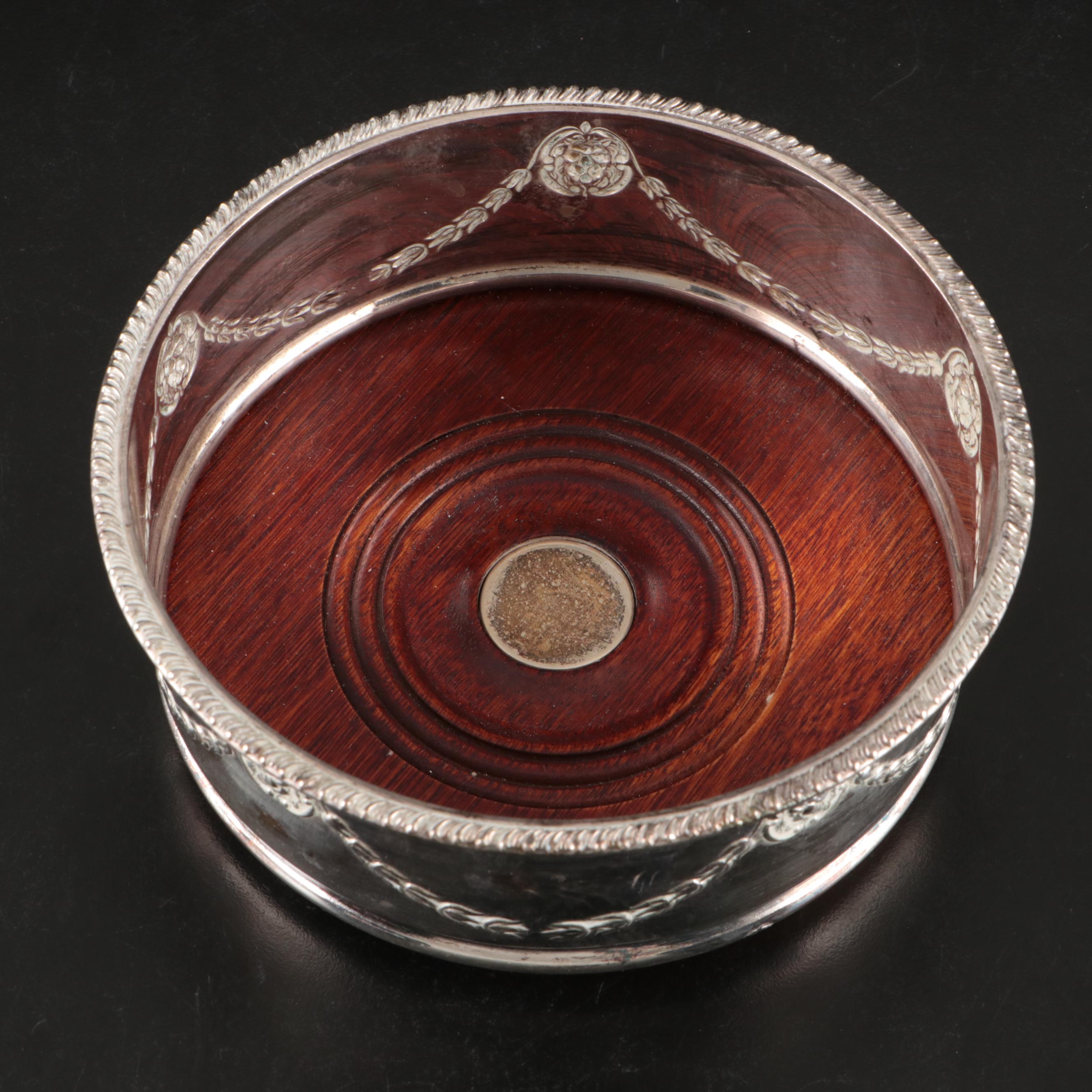 Art Nouveau Style Silver Plate Reticulated and Other Wine Bottle Coasters