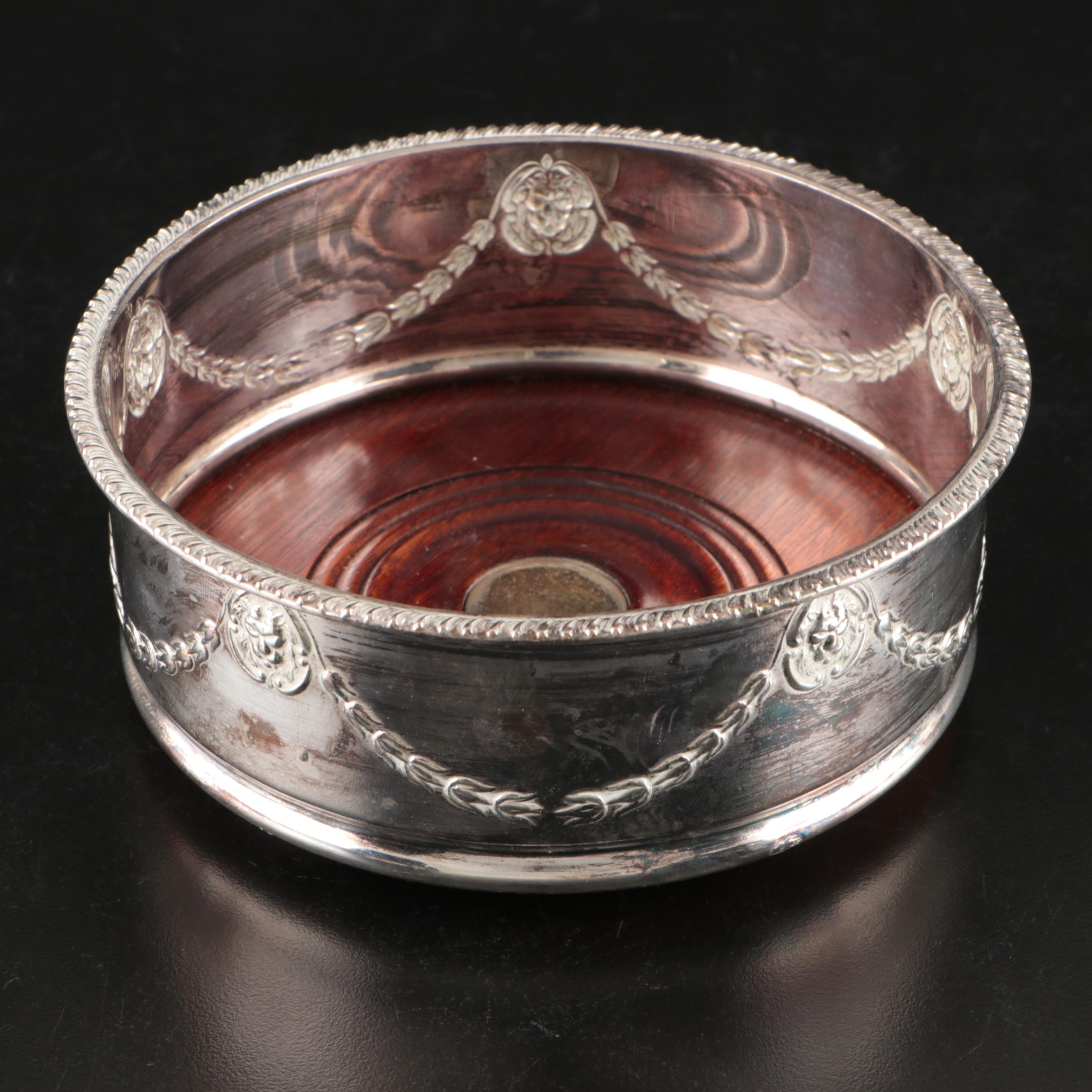 Art Nouveau Style Silver Plate Reticulated and Other Wine Bottle Coasters