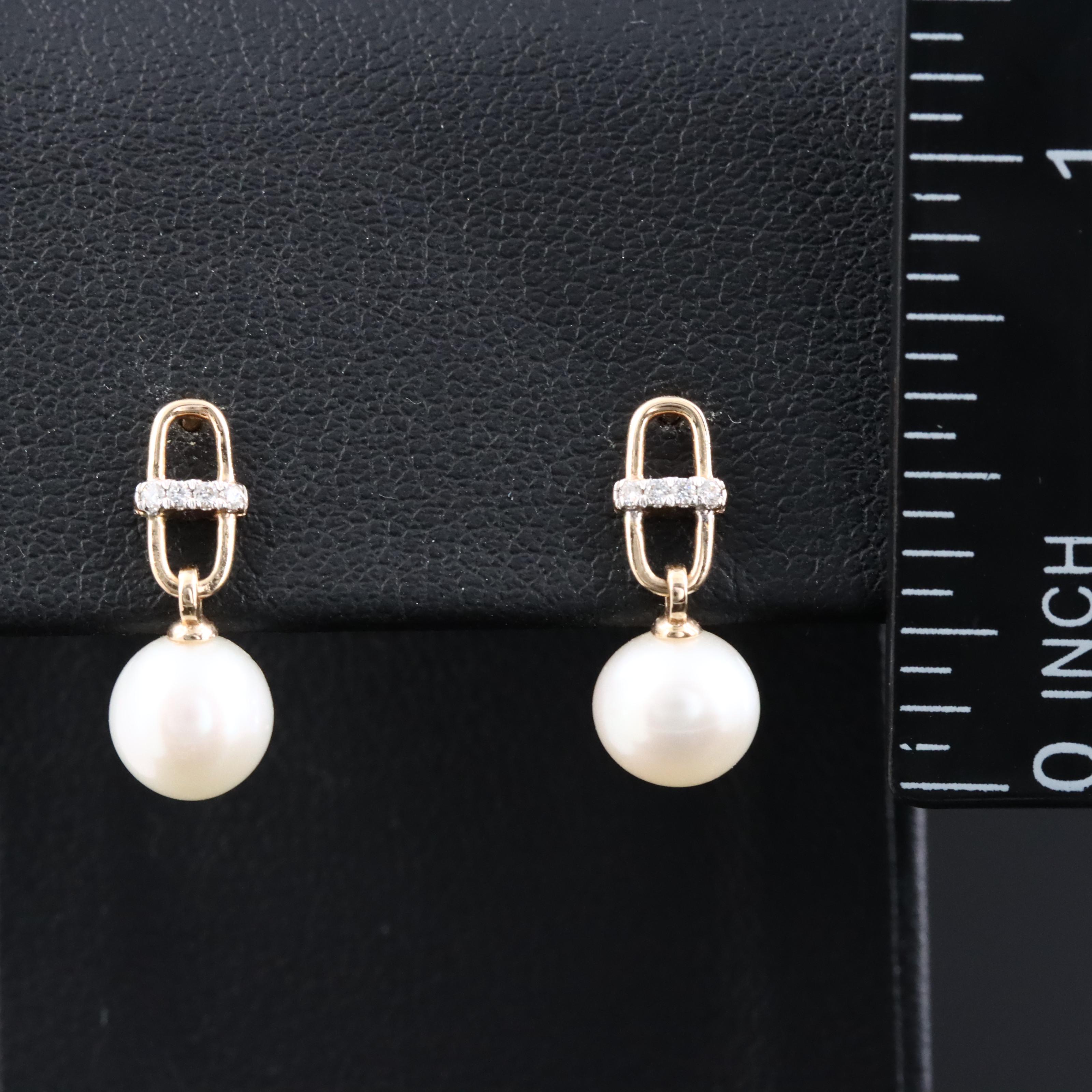 14K Pearl and Diamond Drop Earrings