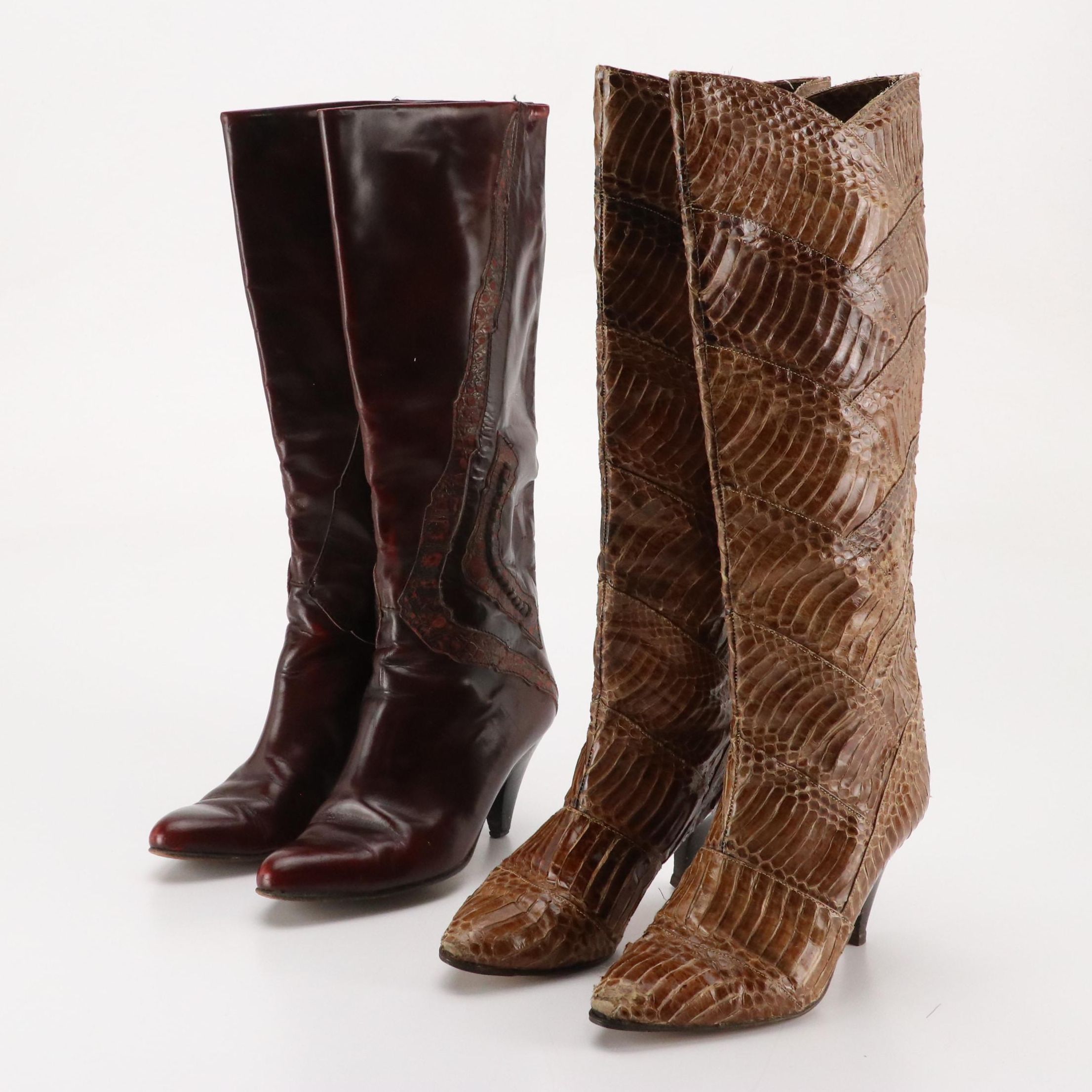 J. Renee Couture Collection Python Skin Boots and Leather Knee High Boots