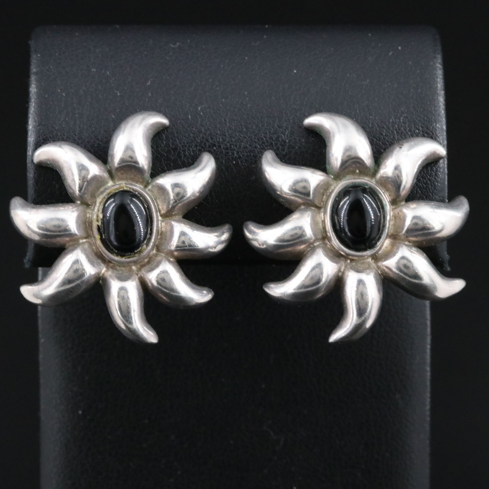 Tiffany & Co. Sterling and Black Onyx Flower Earrings