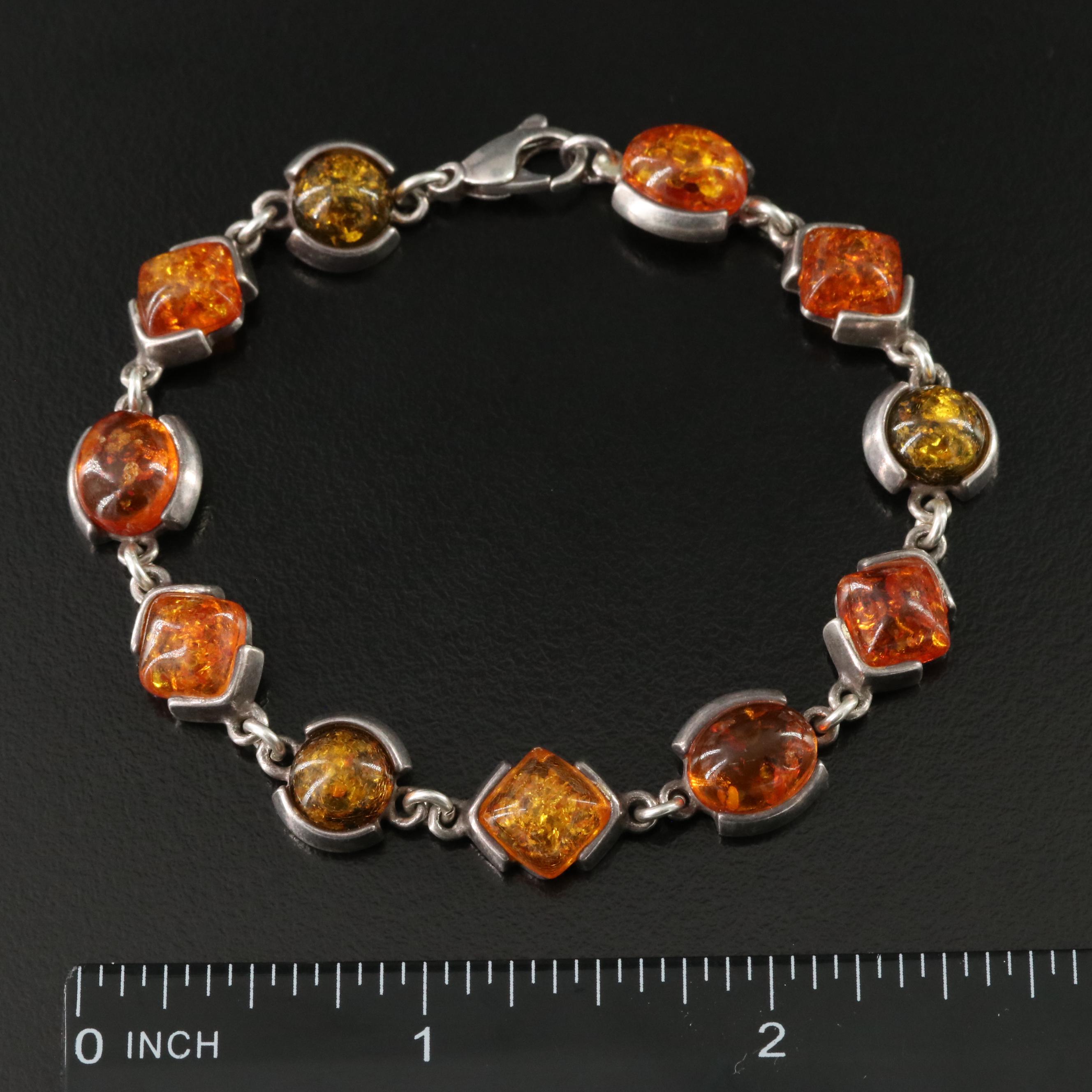 Sterling Amber Link Bracelet