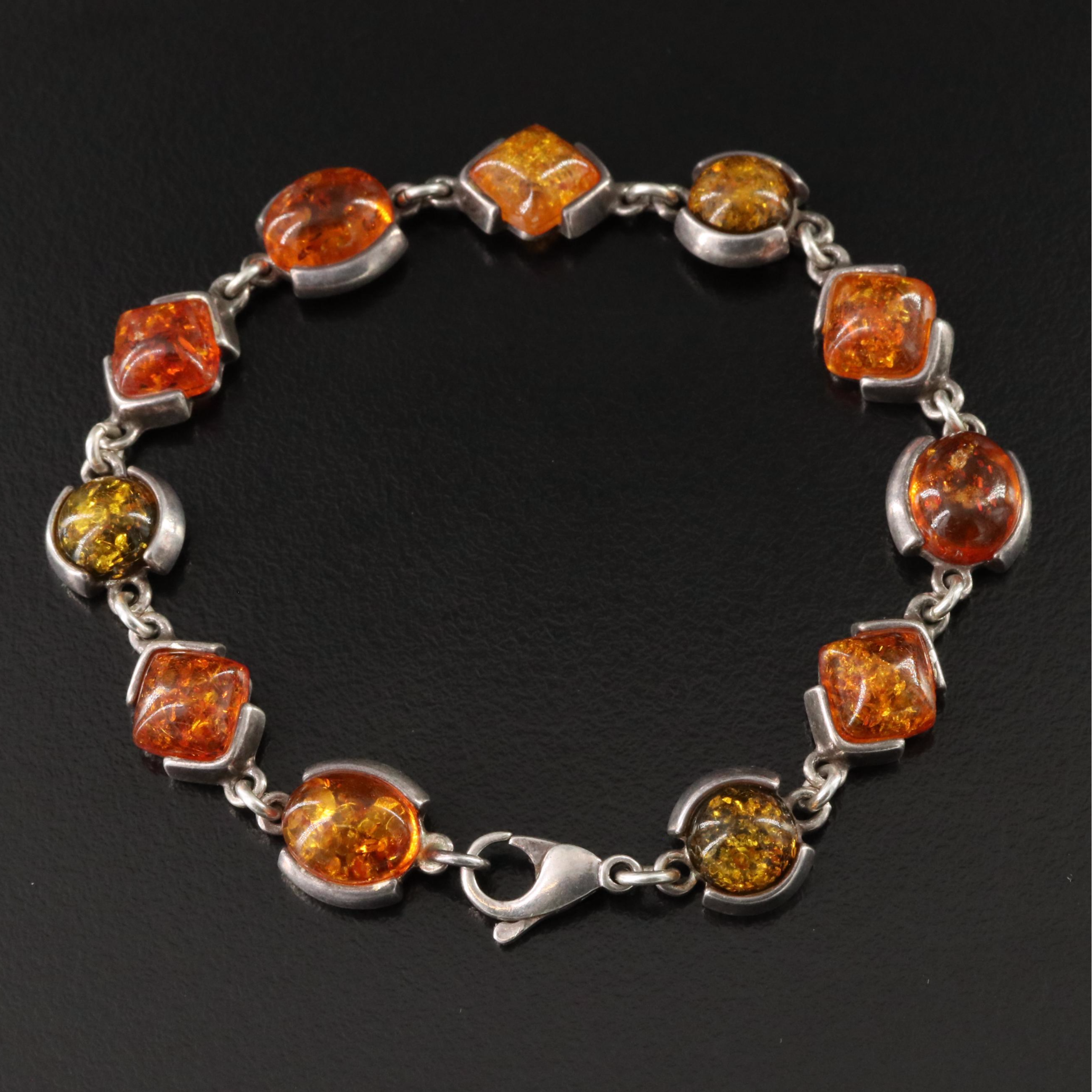 Sterling Amber Link Bracelet