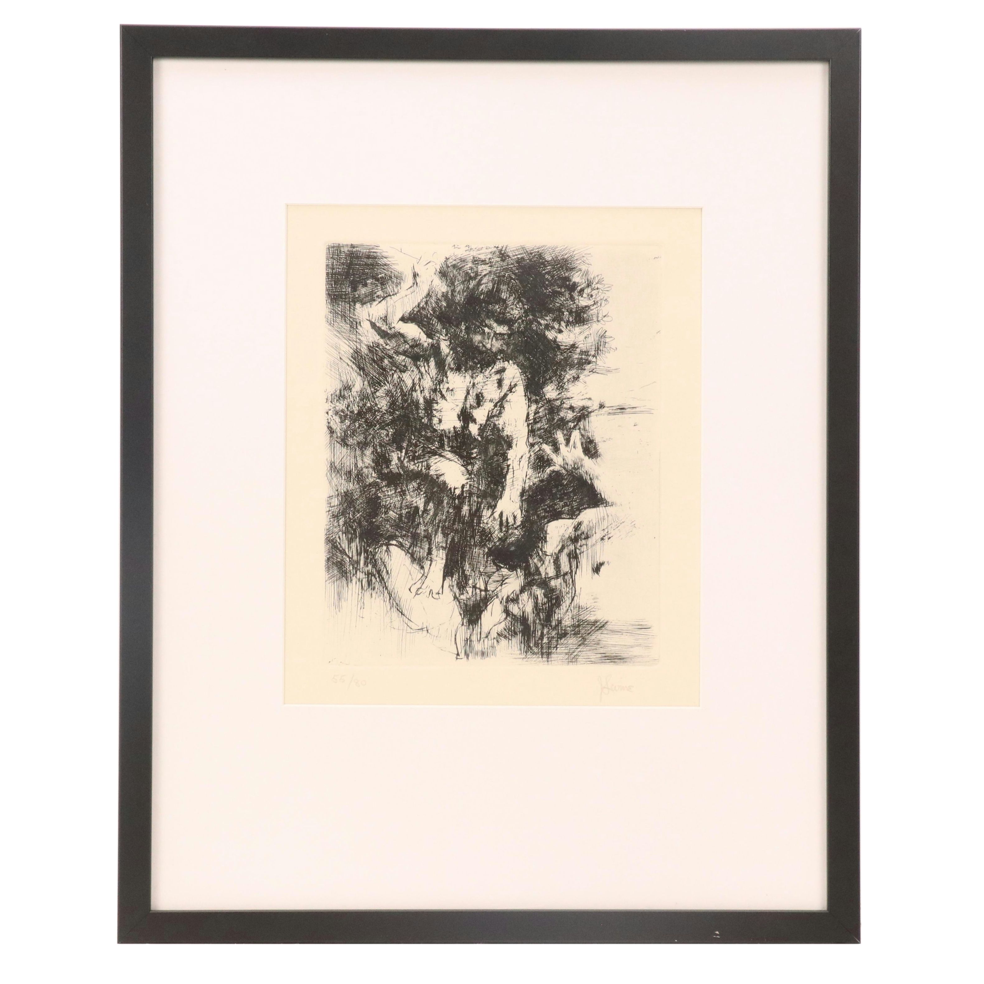 Jack Levine Etching "Cain and Abel I," 1964