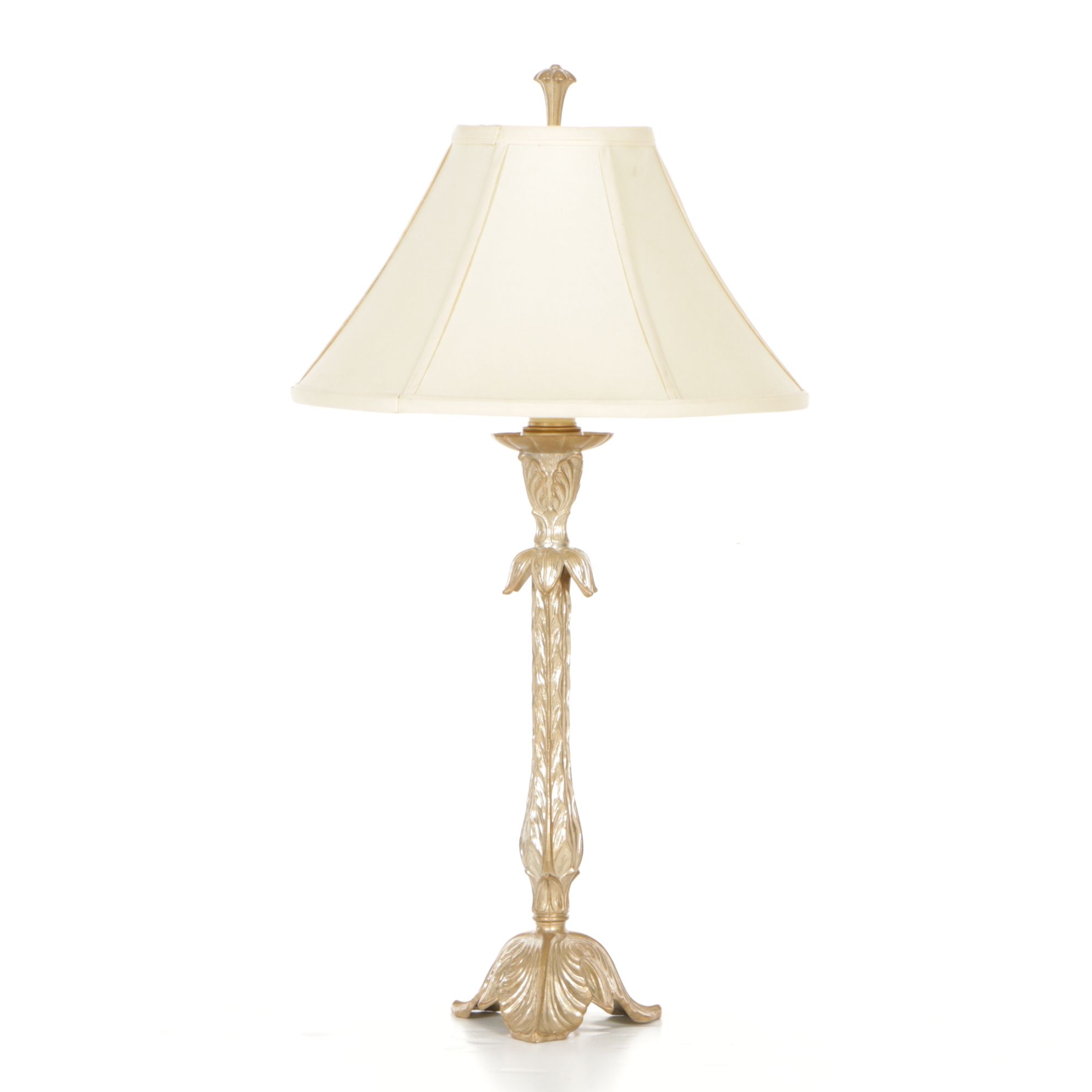 Metal Acanthus Leaf Table Lamp with Silk Shade, 1996