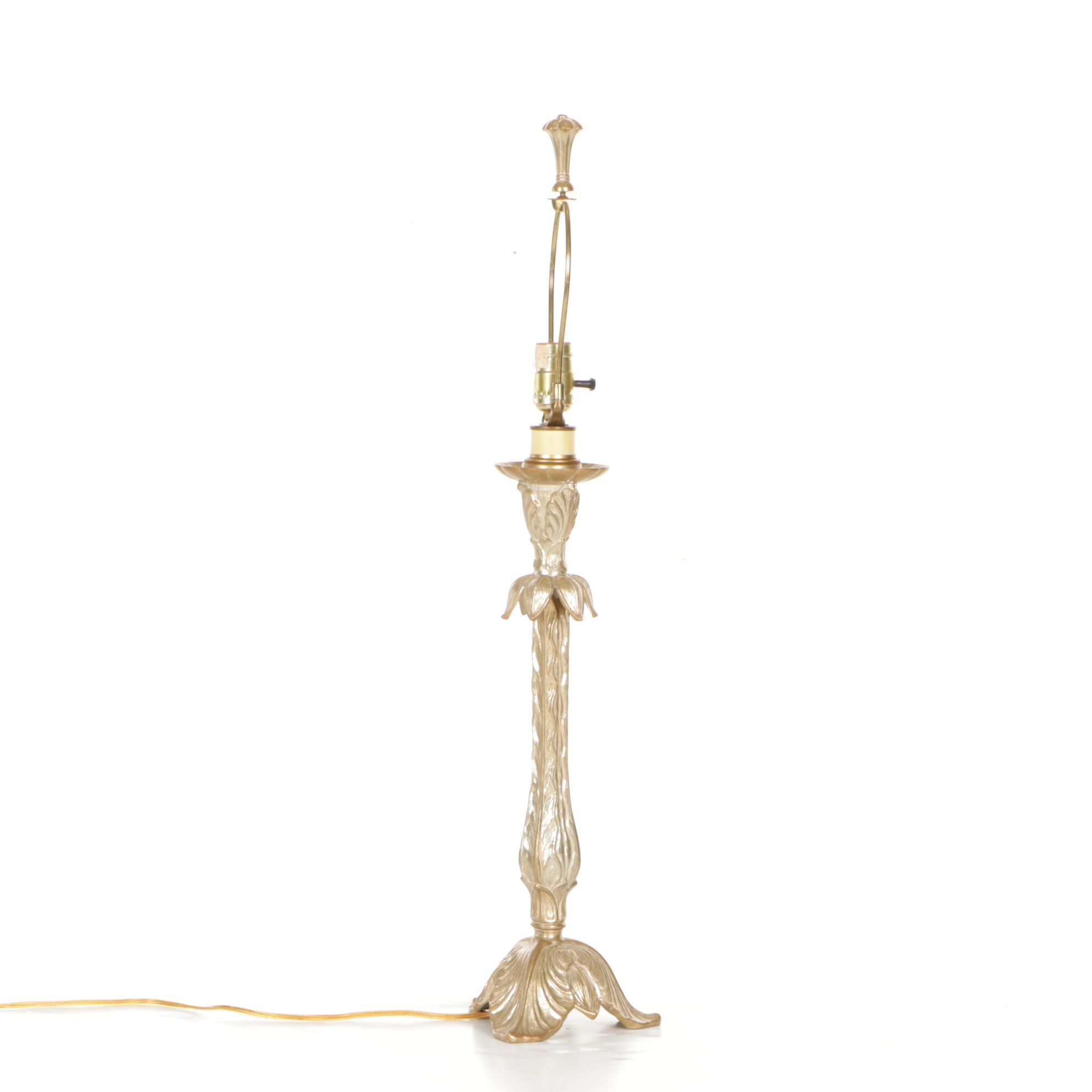 Metal Acanthus Leaf Table Lamp with Silk Shade, 1996