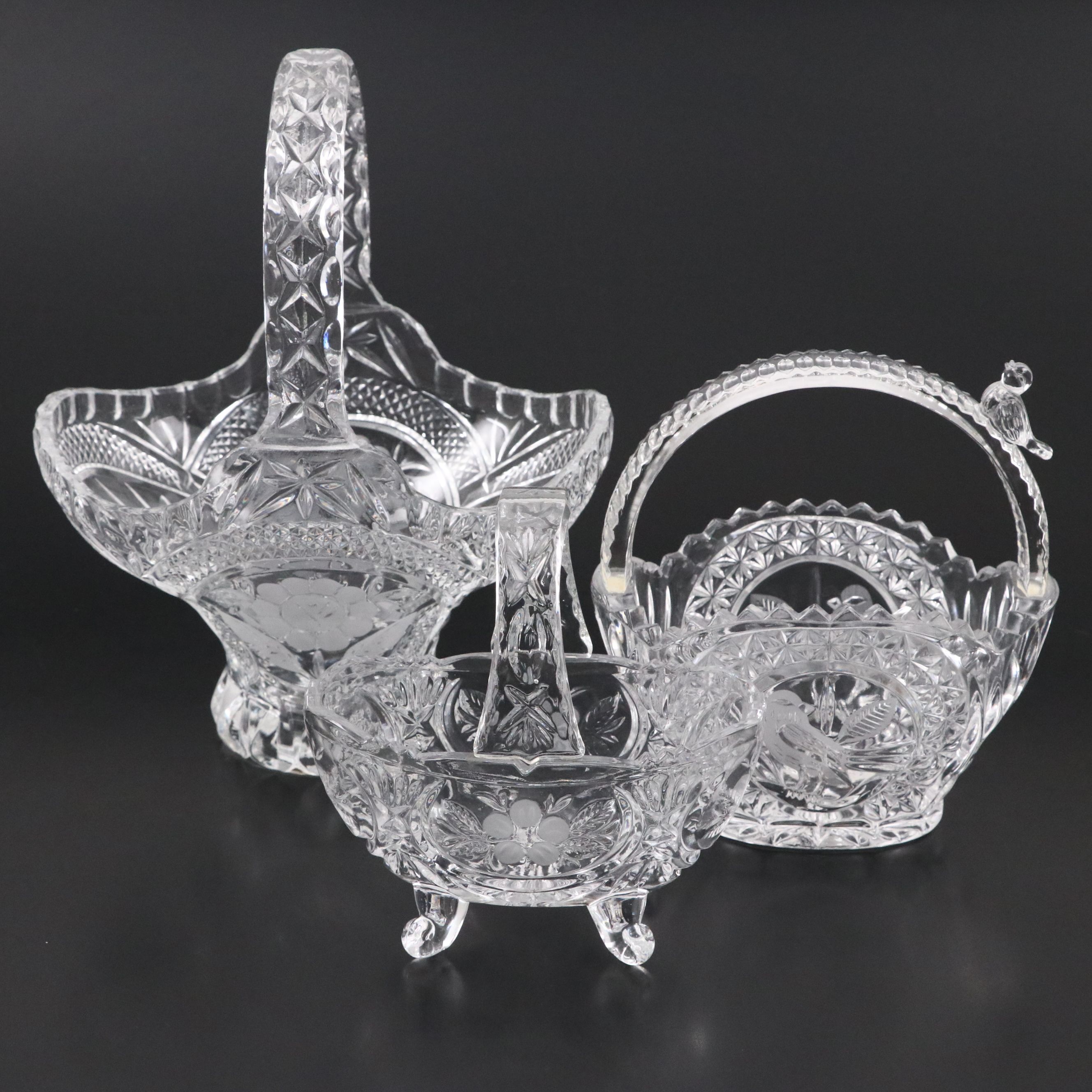 Hofbauer Crystal "The Byrdes" with Other Basket Vases, Mid to Late 20th Century