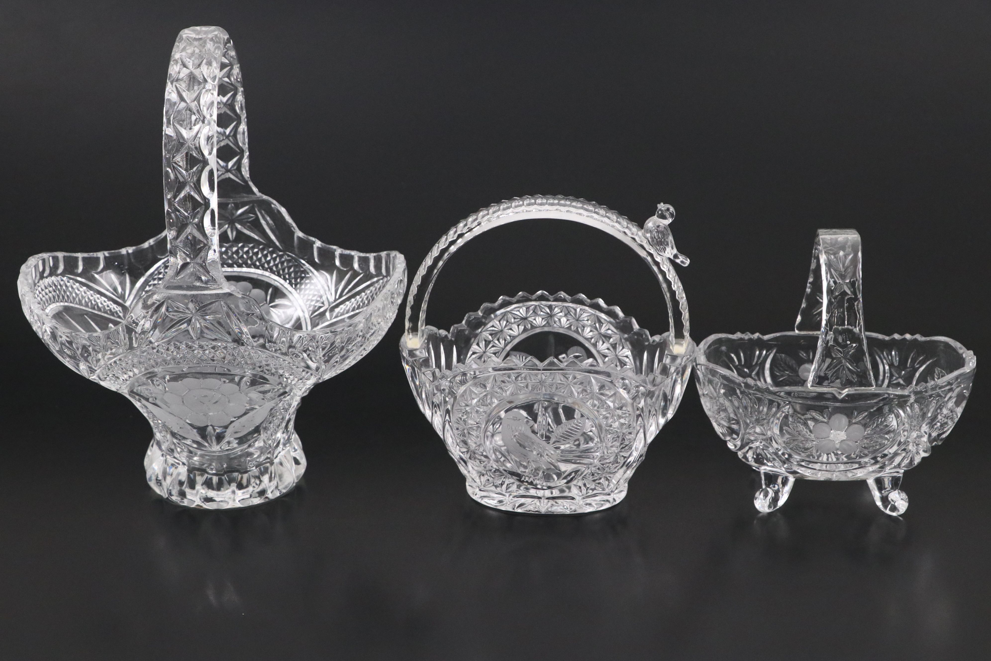 Hofbauer Crystal "The Byrdes" with Other Basket Vases, Mid to Late 20th Century