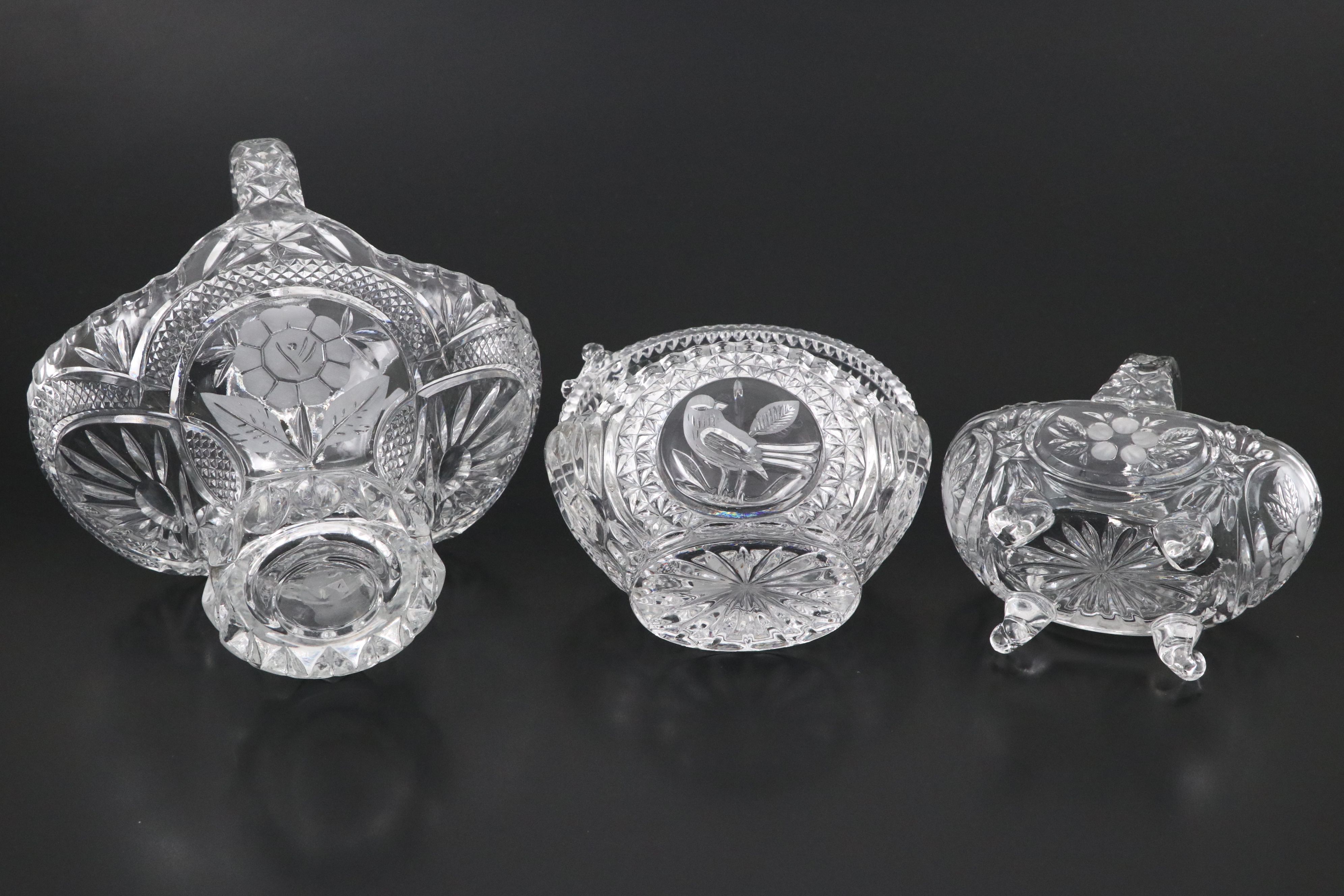 Hofbauer Crystal "The Byrdes" with Other Basket Vases, Mid to Late 20th Century