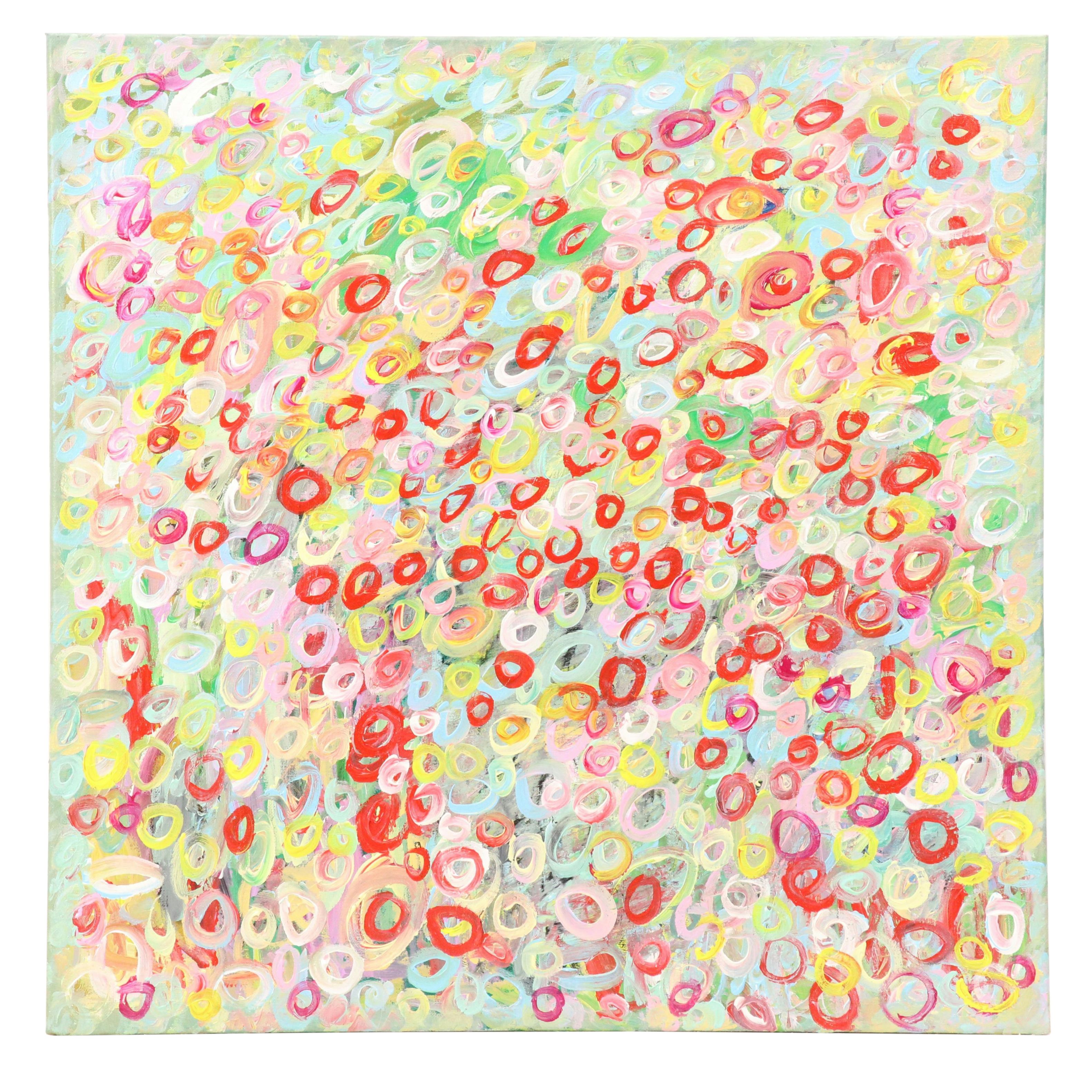 Saul Gefen Stylized Abstract Acrylic Painting "Summer Bloom," 2025