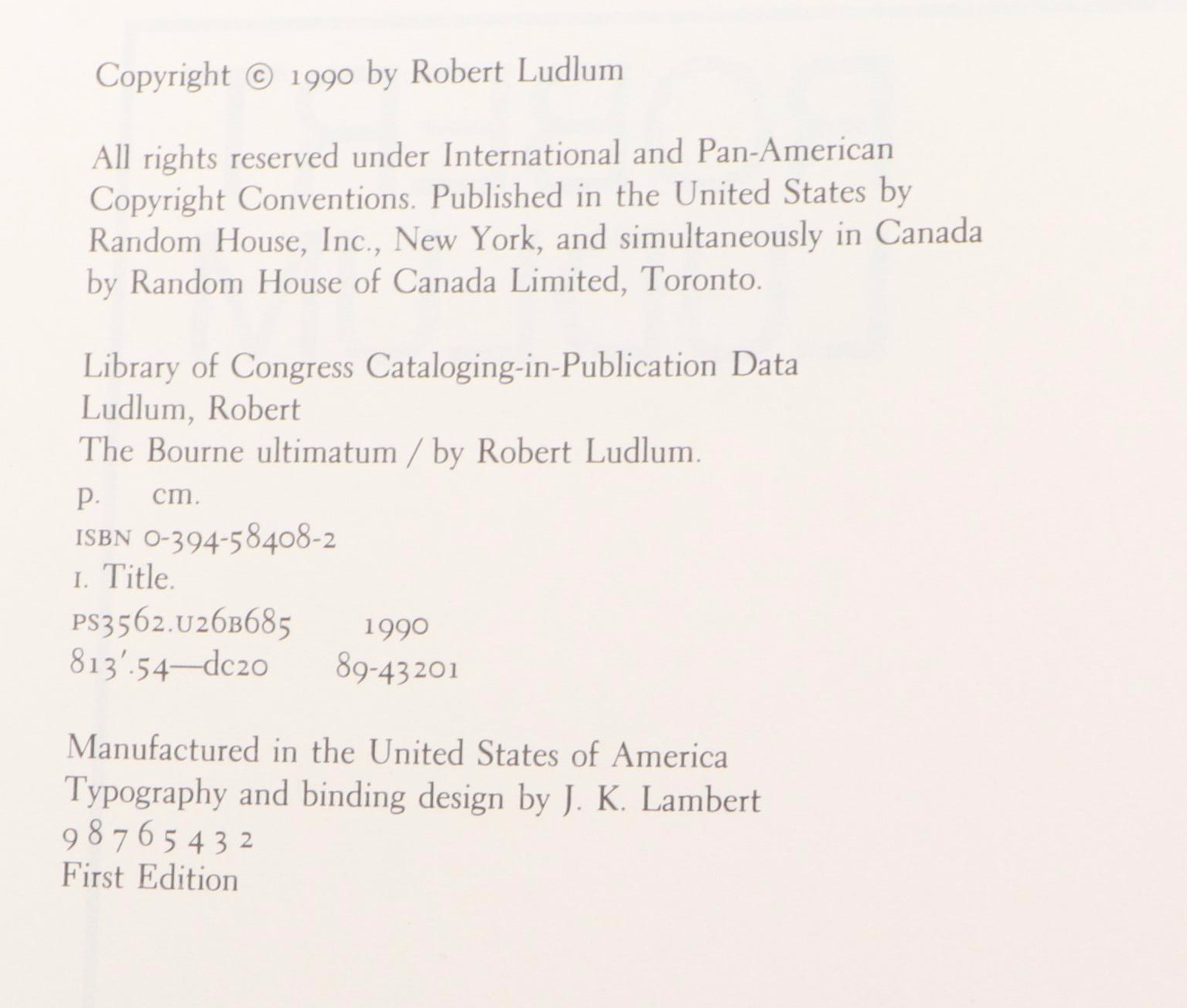 First Printing "The Bourne Ultimatum" by Robert Ludlum, 1990