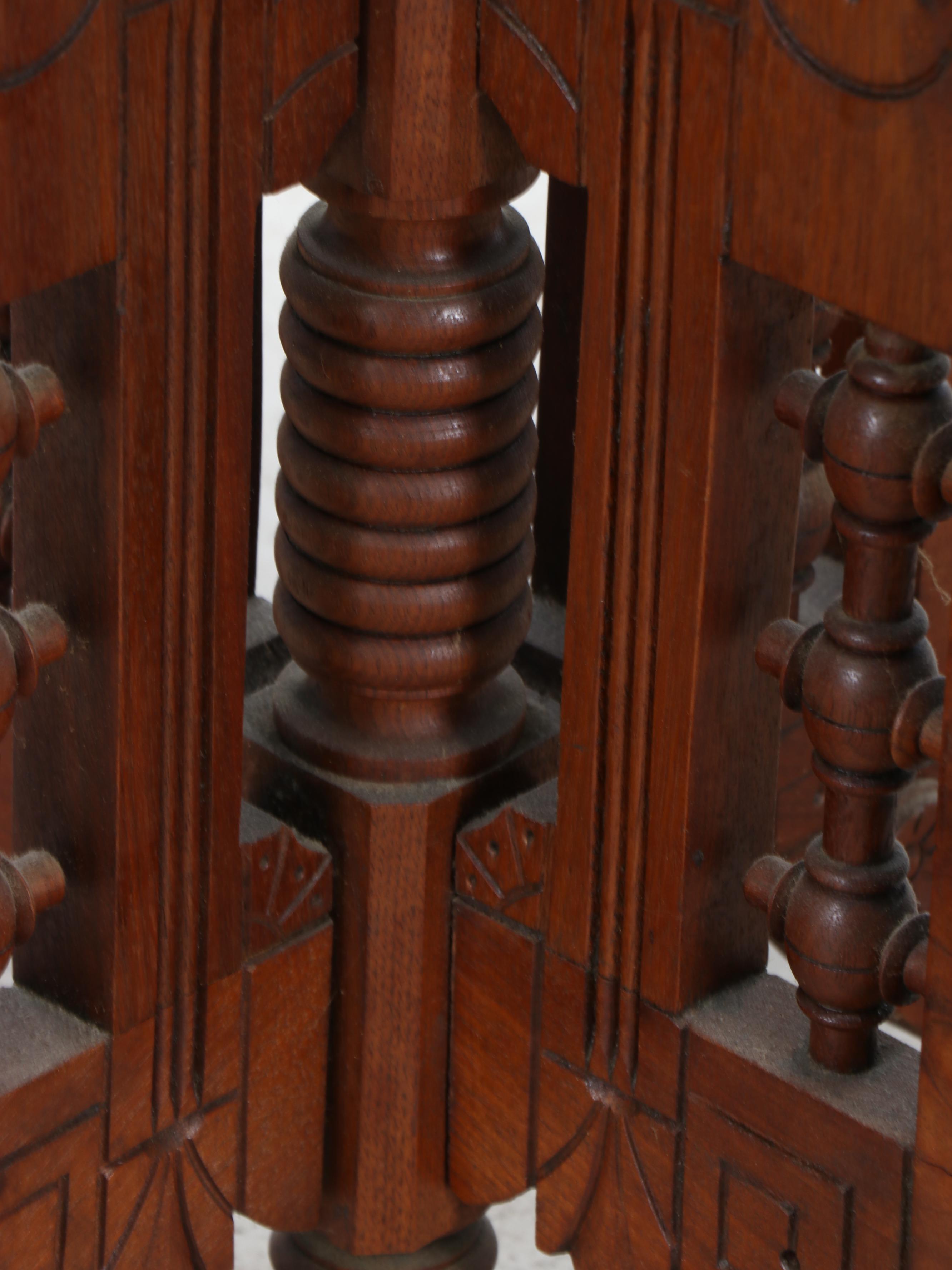 Victorian Eastlake Marble Top Walnut and Burl Wood Parlor Table