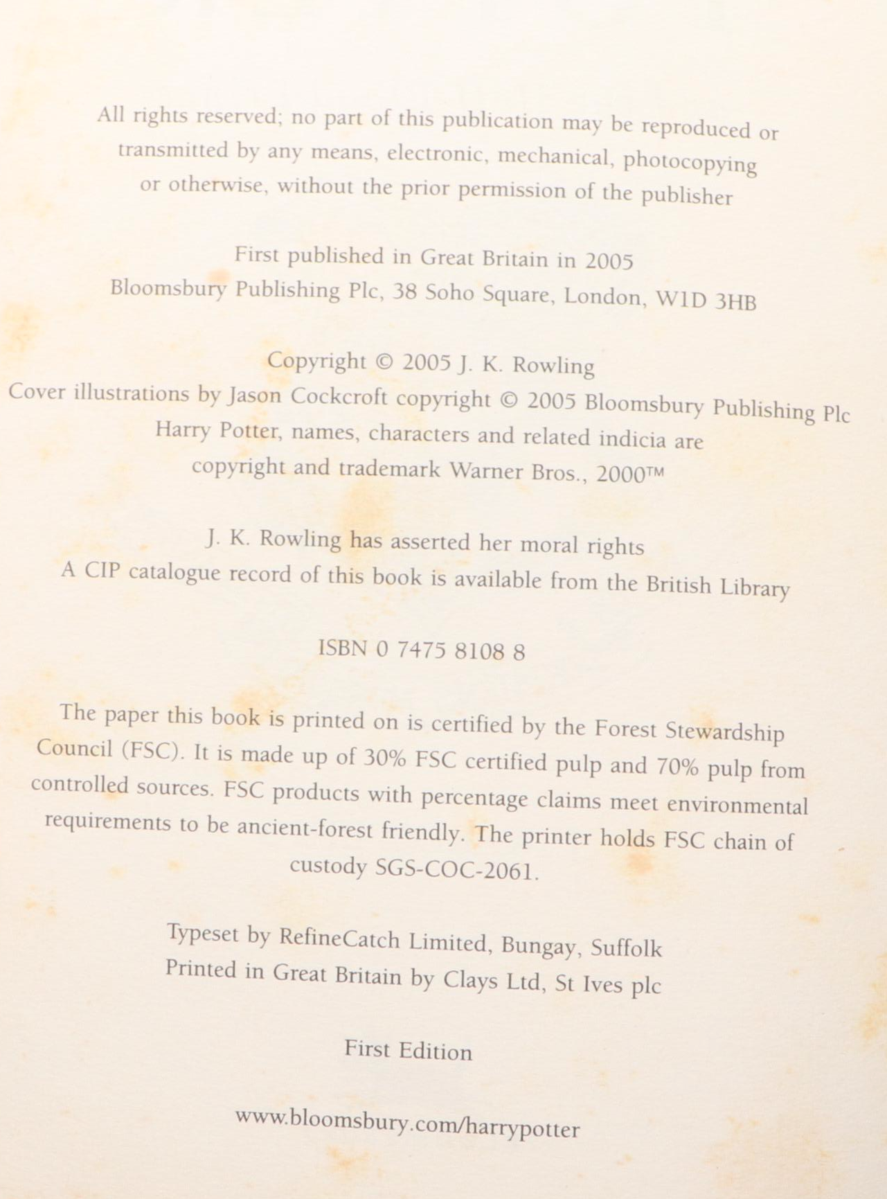 First UK Edition "Harry Potter and the Half-Blood Prince" by J. K. Rowling