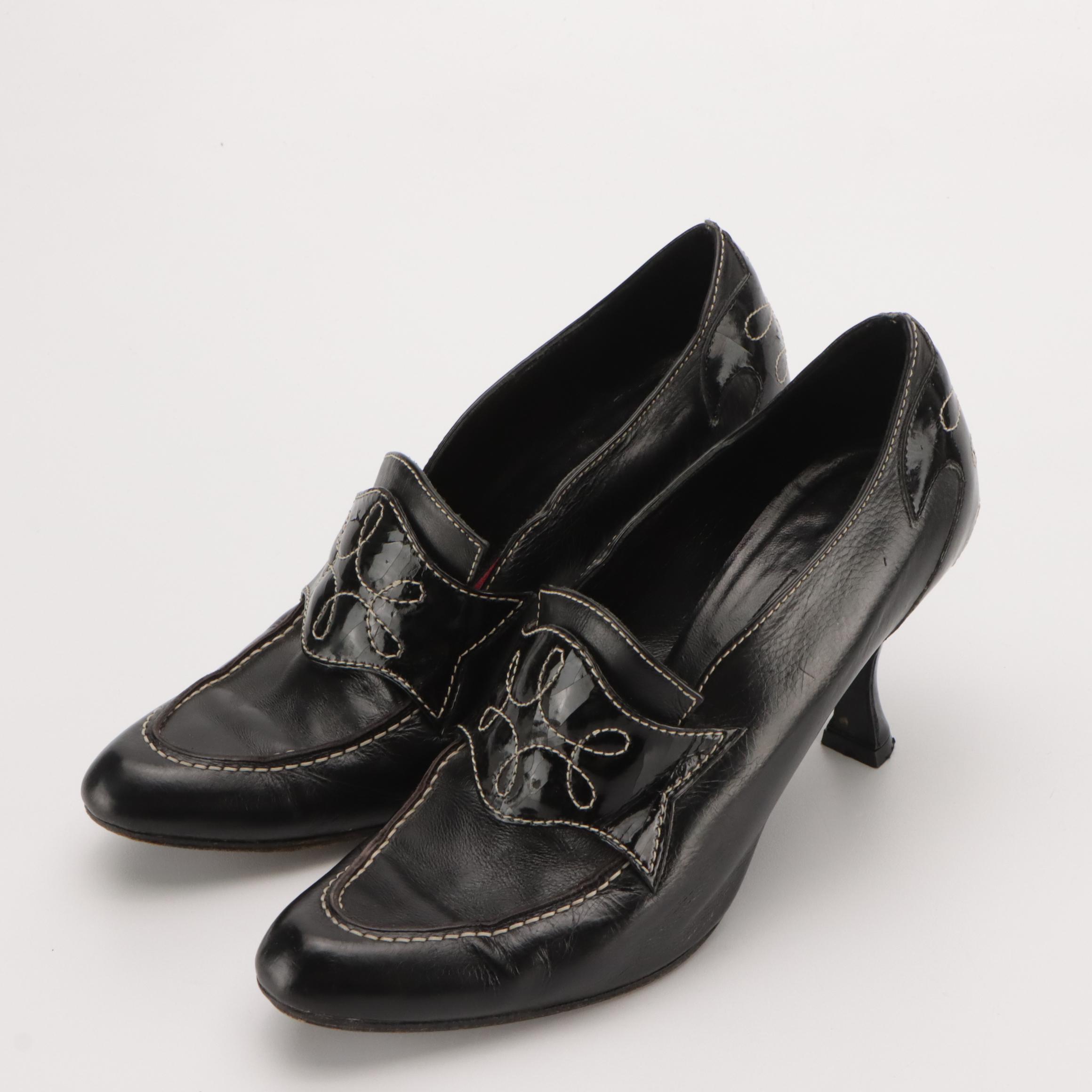 Christian Lacroix Top-Stitched Leather Loafer Pumps, Taryn Rose Slip-On Shoes