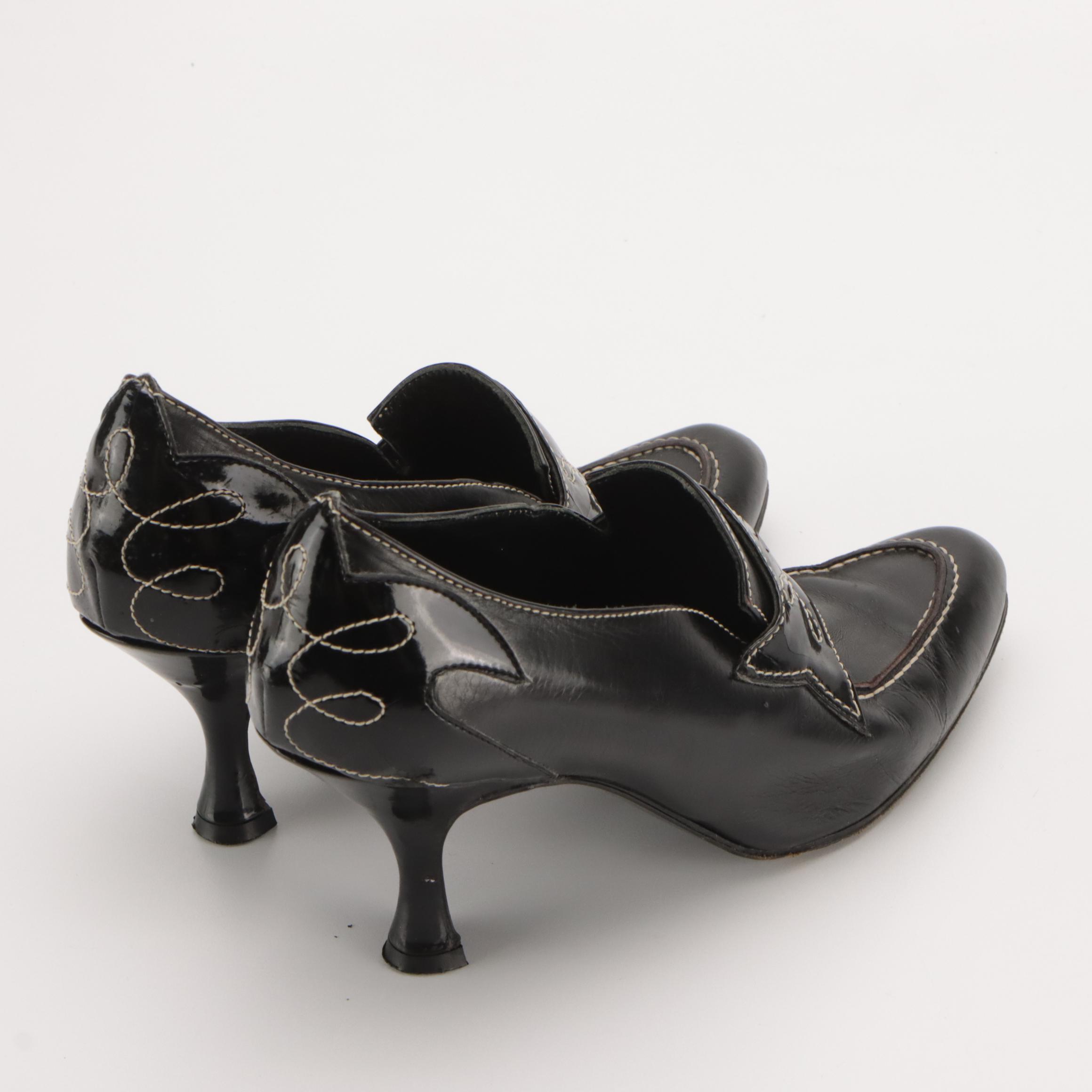 Christian Lacroix Top-Stitched Leather Loafer Pumps, Taryn Rose Slip-On Shoes