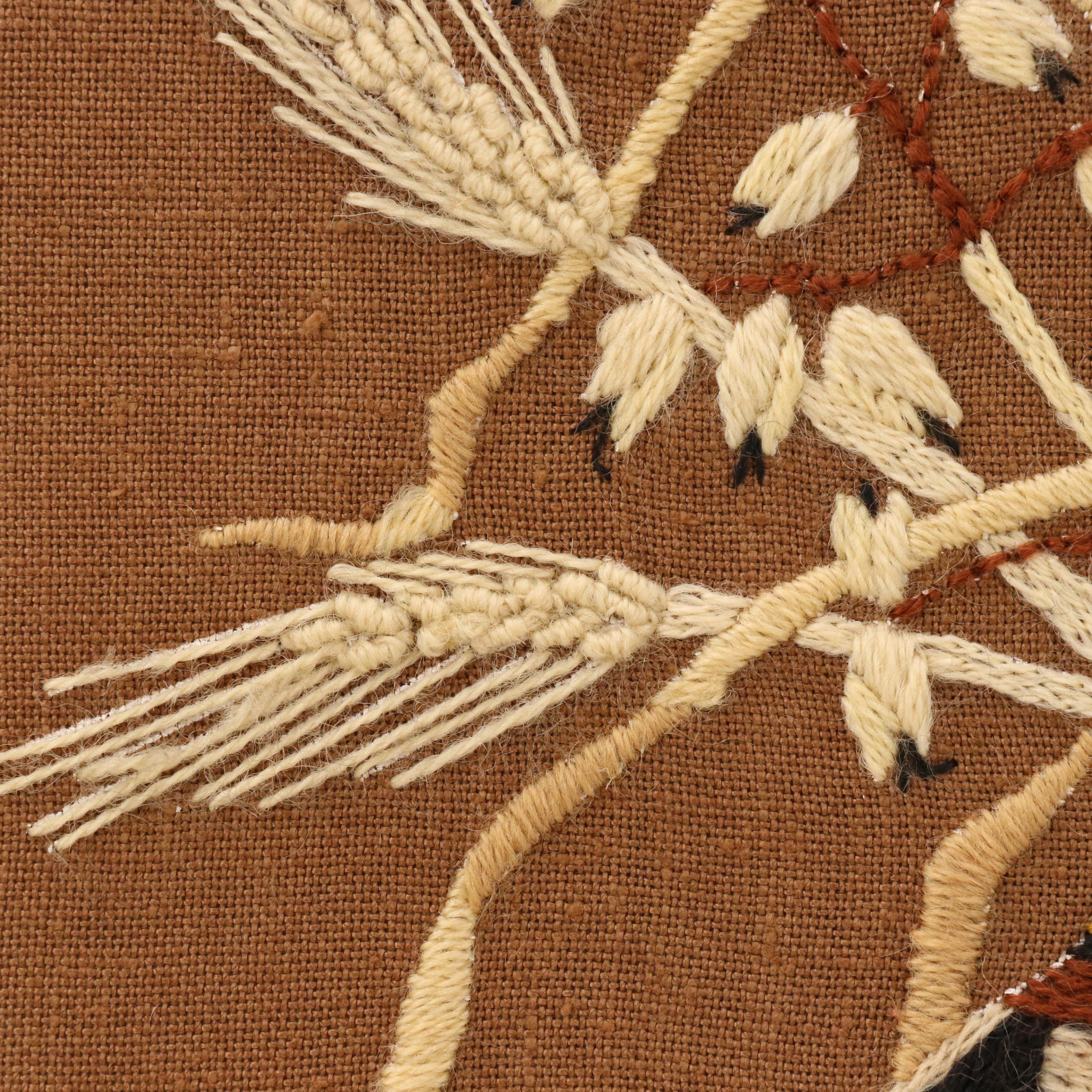 Handmade Crewel Embroidery of Panel Native American Olla with Dried Grasses