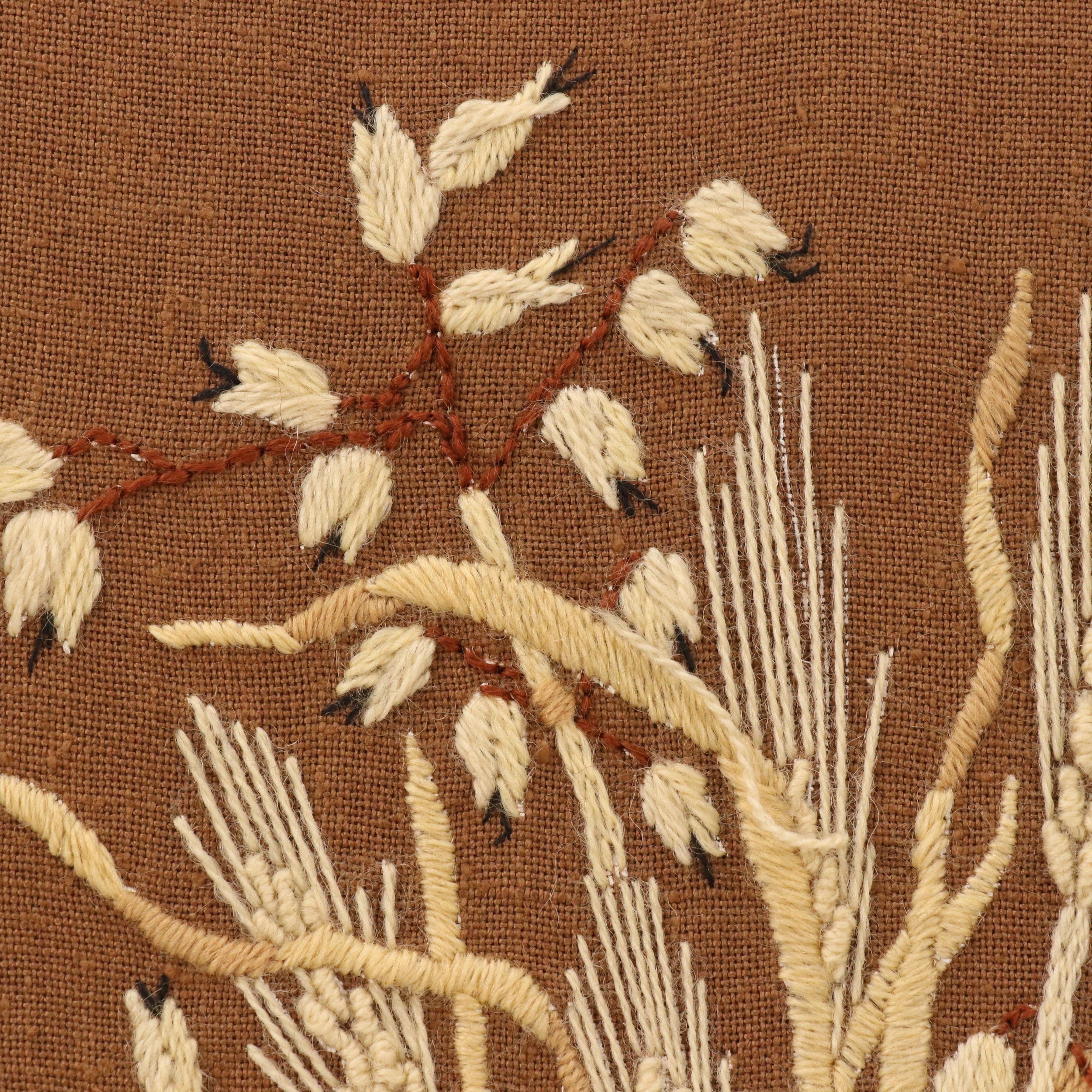 Handmade Crewel Embroidery of Panel Native American Olla with Dried Grasses