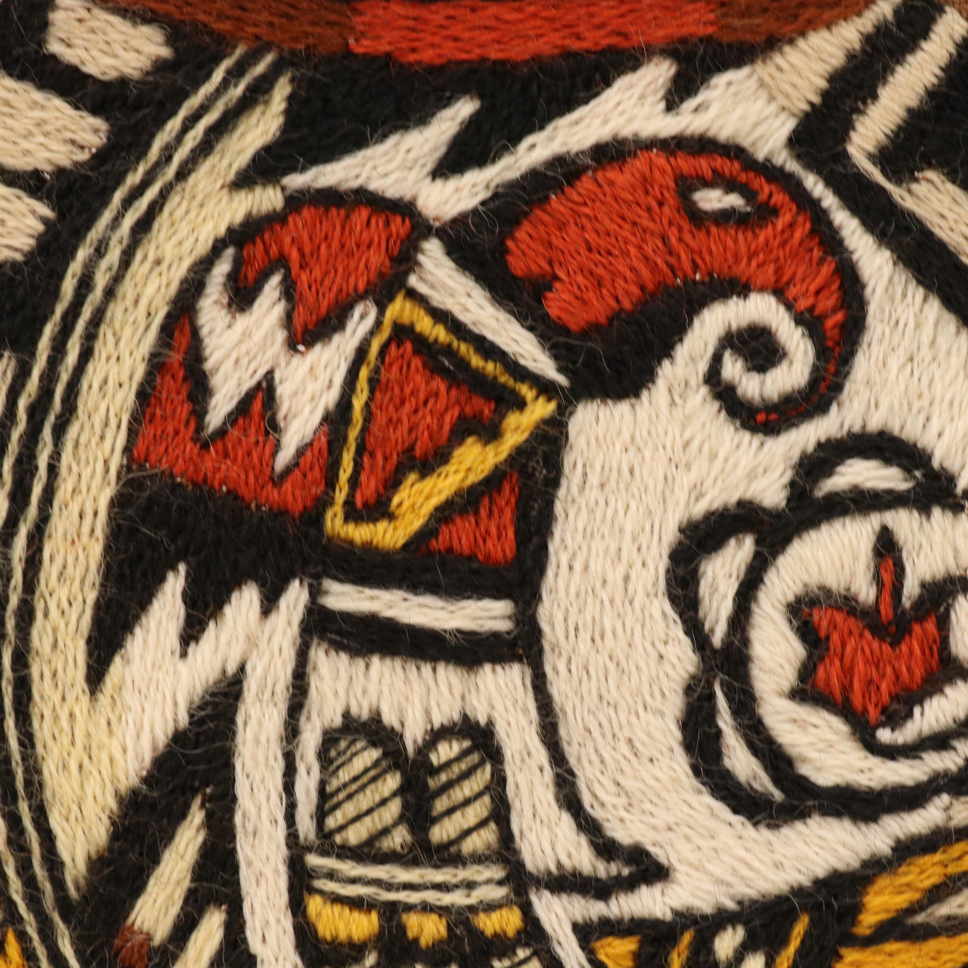 Handmade Crewel Embroidery of Panel Native American Olla with Dried Grasses