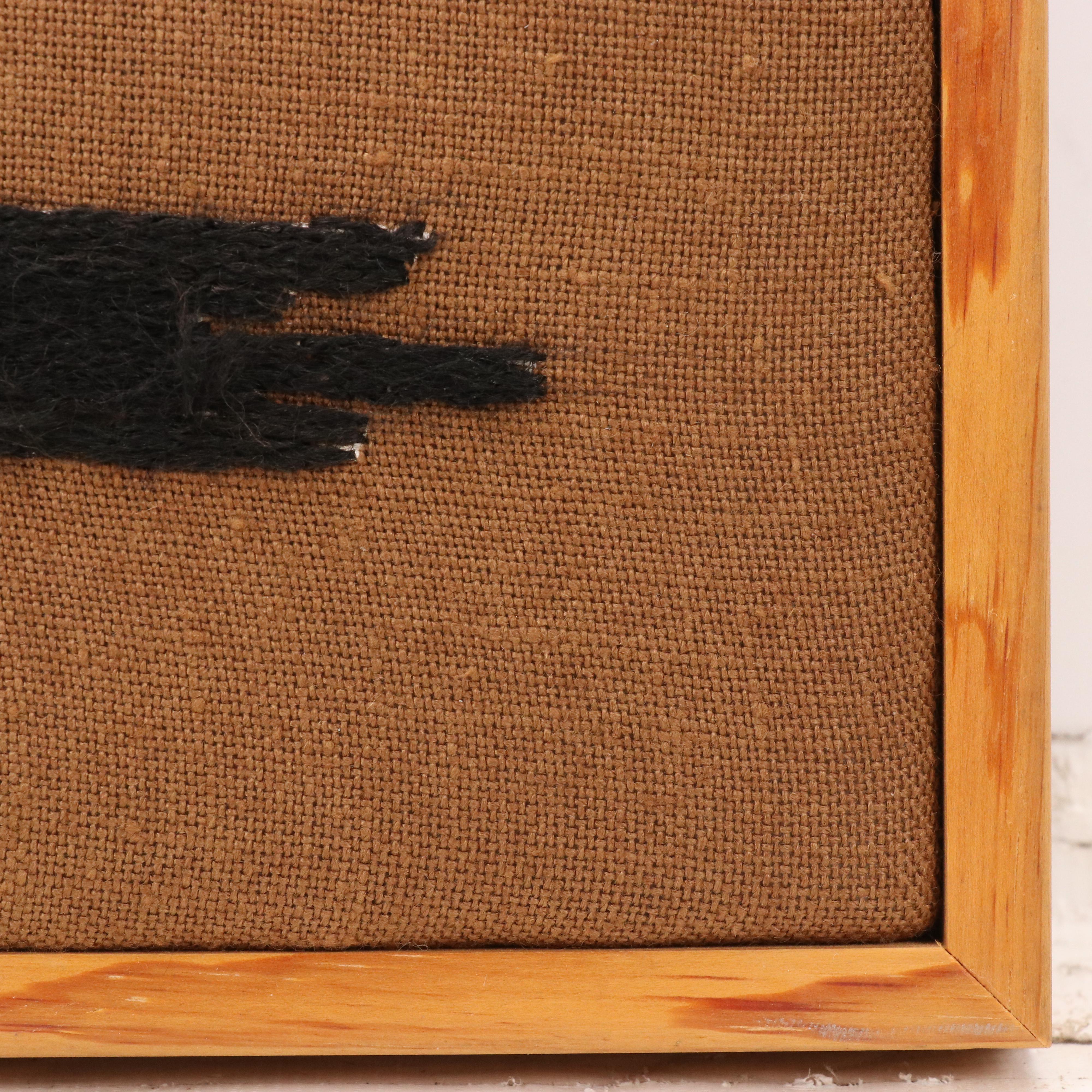 Handmade Crewel Embroidery of Panel Native American Olla with Dried Grasses