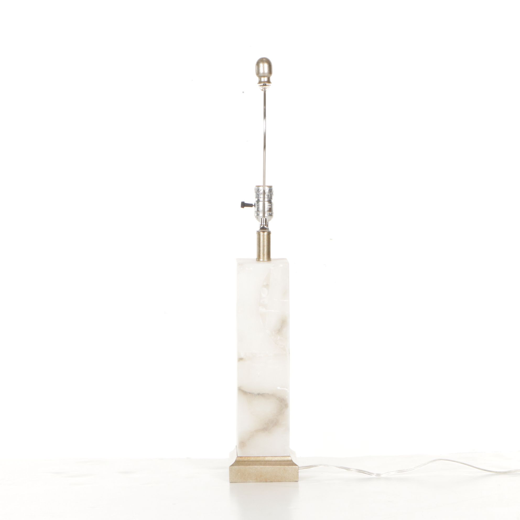 Contemporary Marble Pillar Table Lamp With Linen Rectangular Shade