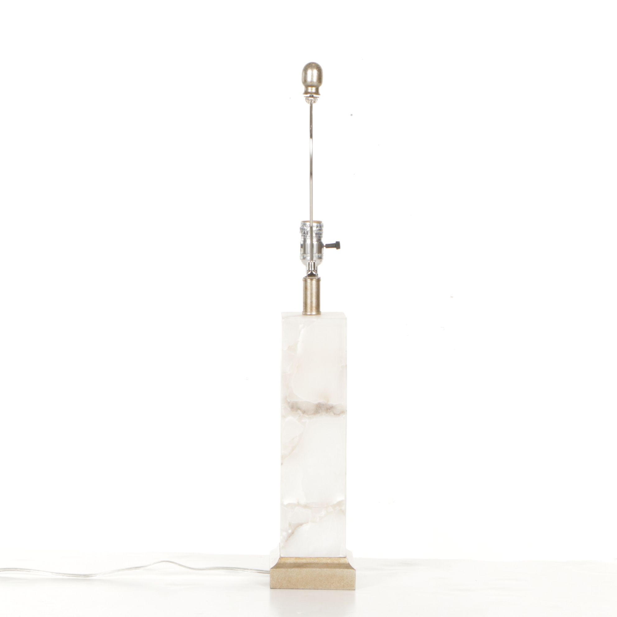 Contemporary Marble Pillar Table Lamp With Linen Rectangular Shade