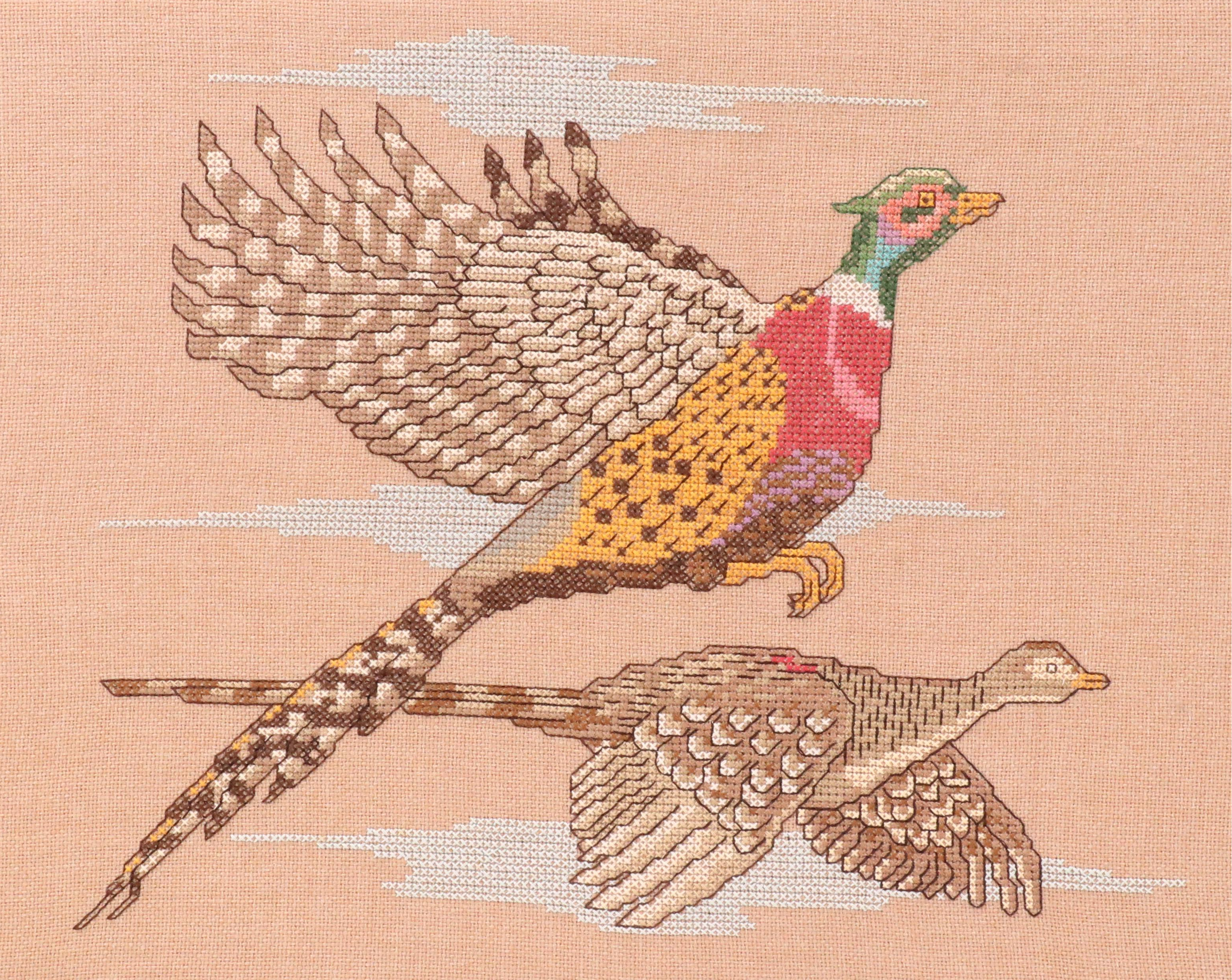 Cross-Stitch Panel of Flying Pheasants, 1983