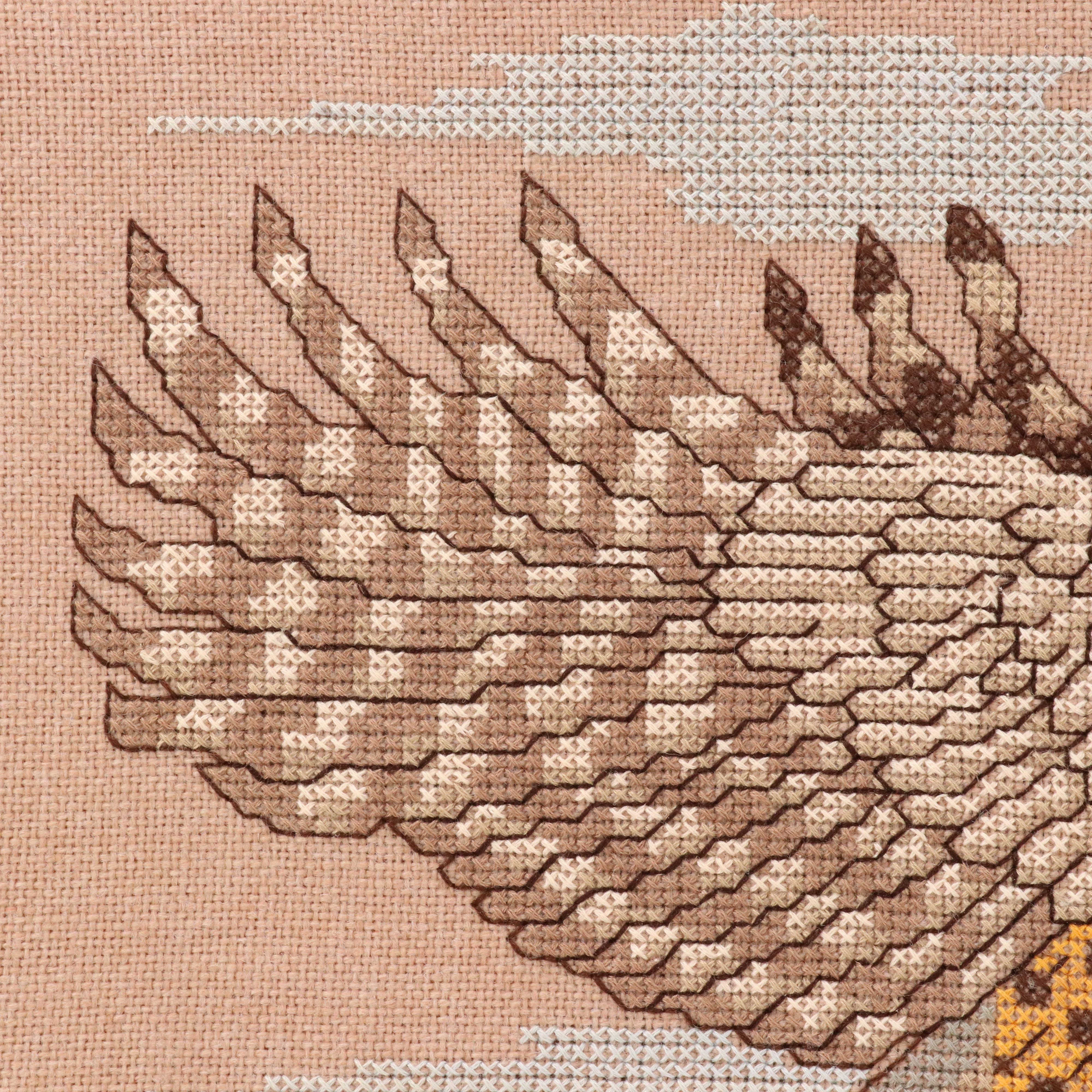 Cross-Stitch Panel of Flying Pheasants, 1983