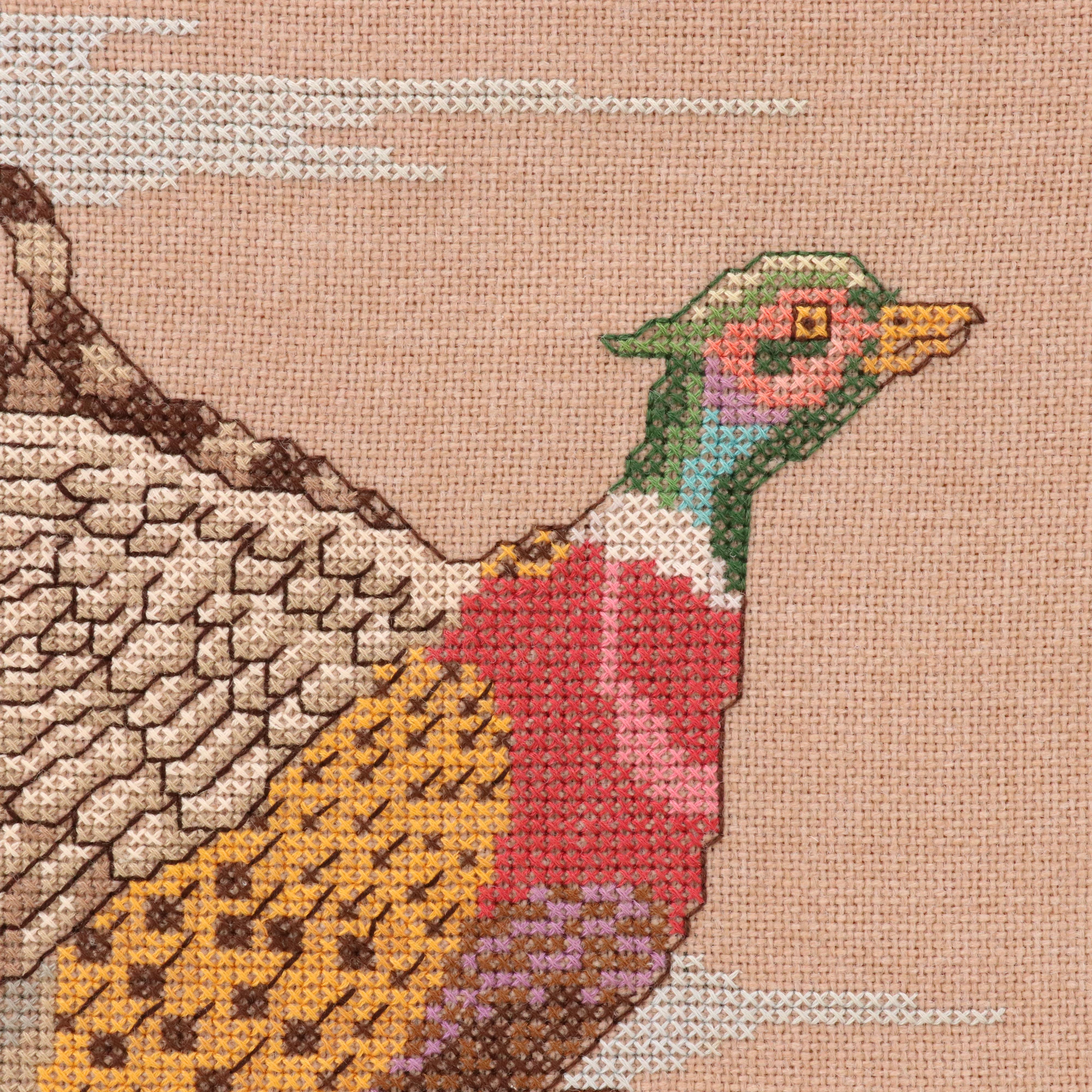 Cross-Stitch Panel of Flying Pheasants, 1983