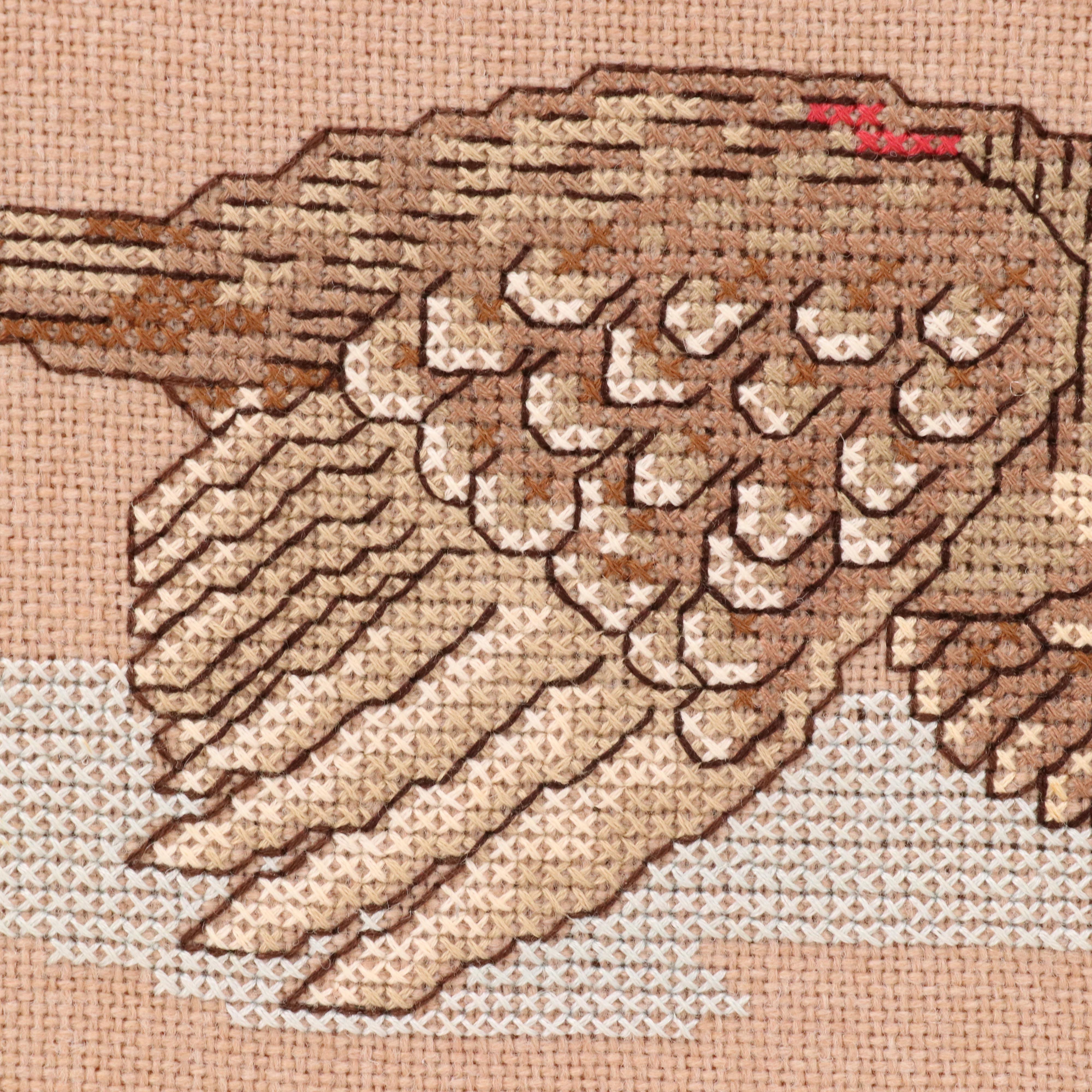 Cross-Stitch Panel of Flying Pheasants, 1983