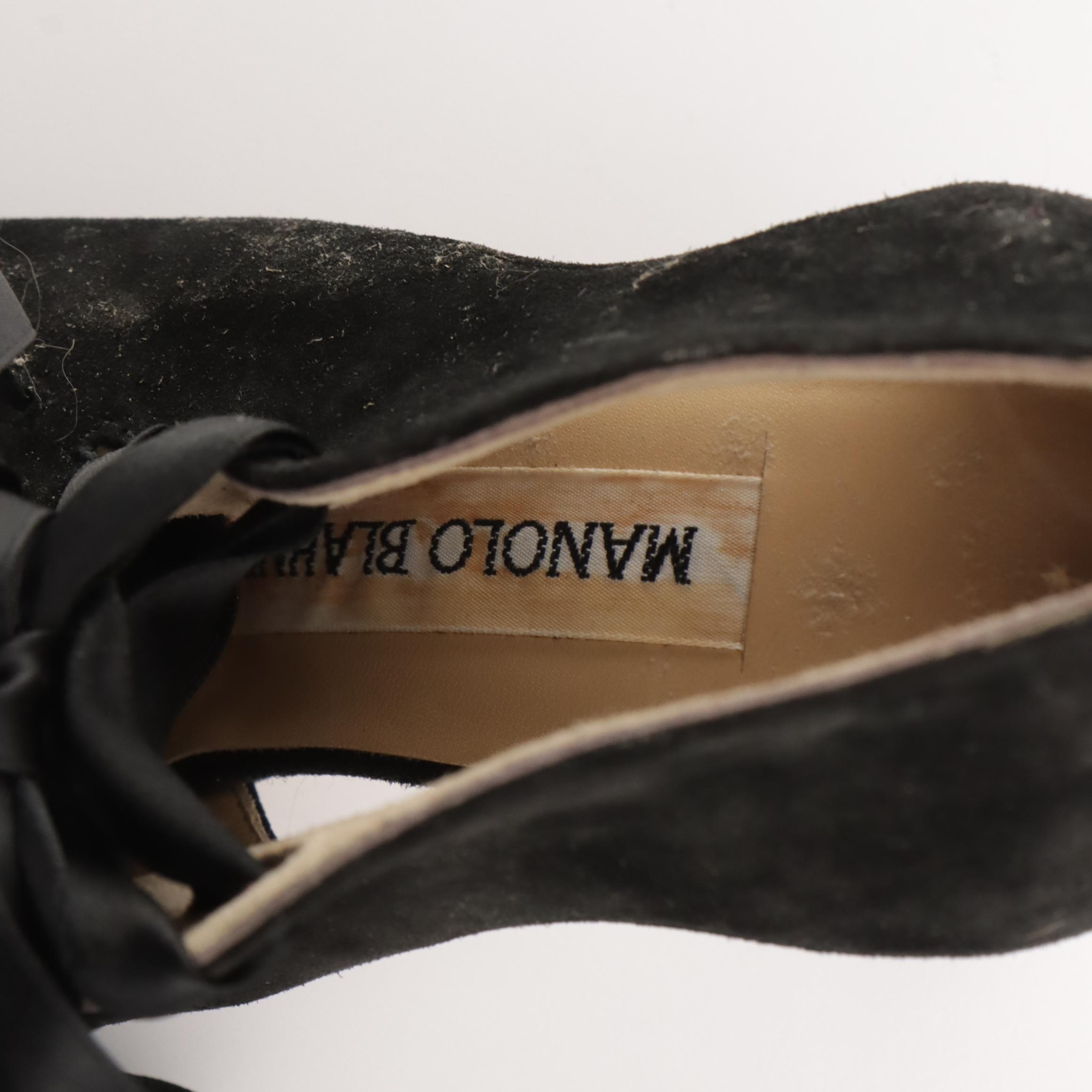 Manolo Blahnik Ribbon Lace-Up and Criss Cross Pointed-Toe Pumps in Black Suede