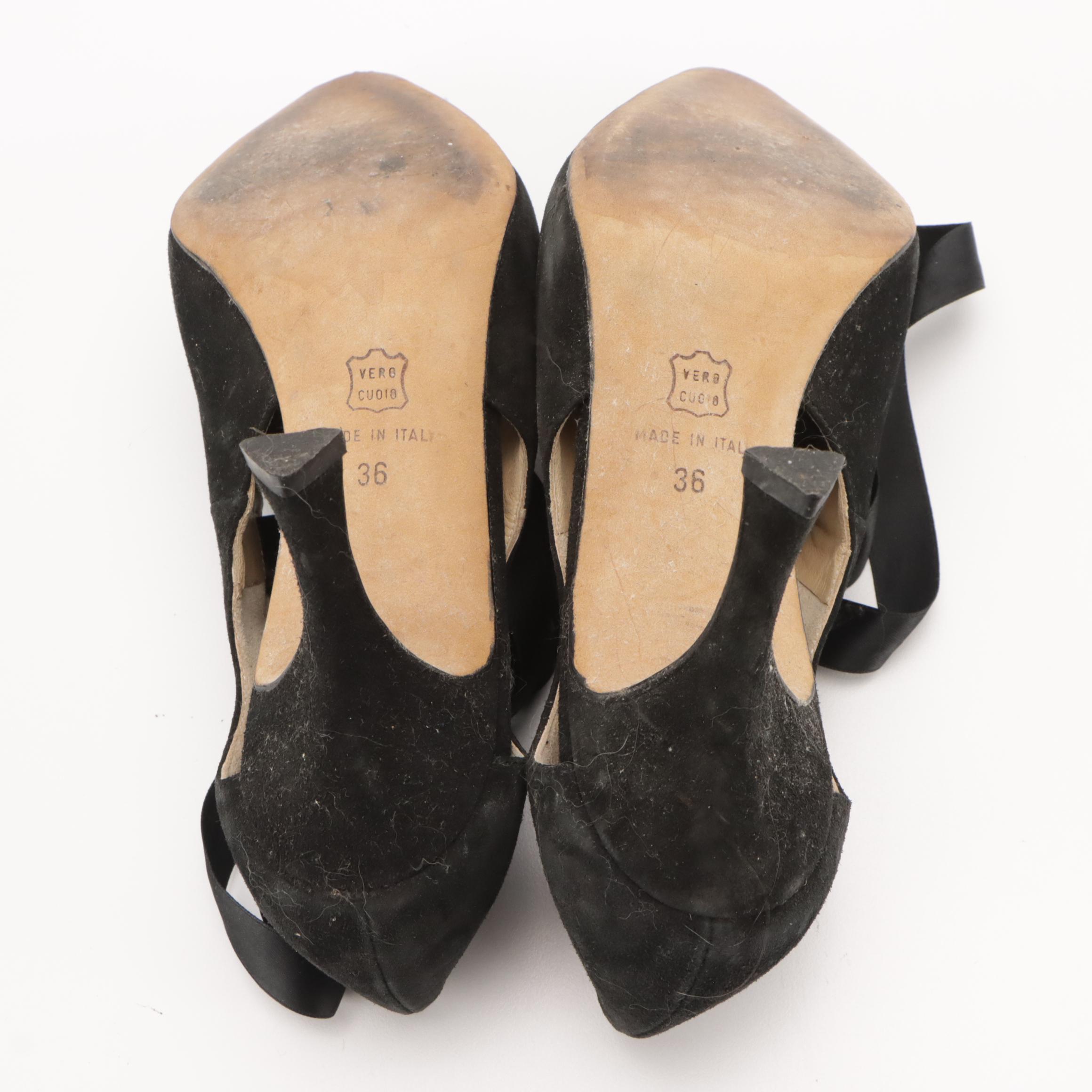 Manolo Blahnik Ribbon Lace-Up and Criss Cross Pointed-Toe Pumps in Black Suede