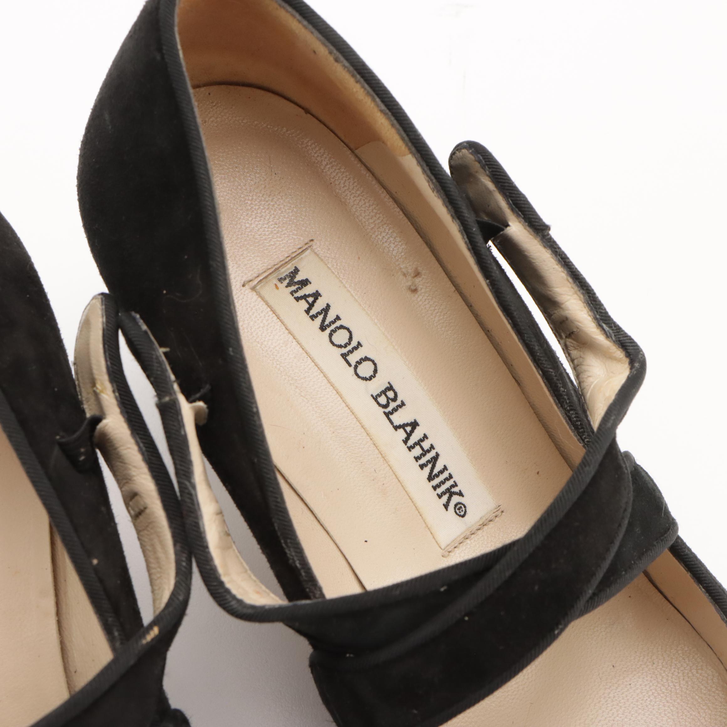 Manolo Blahnik Ribbon Lace-Up and Criss Cross Pointed-Toe Pumps in Black Suede