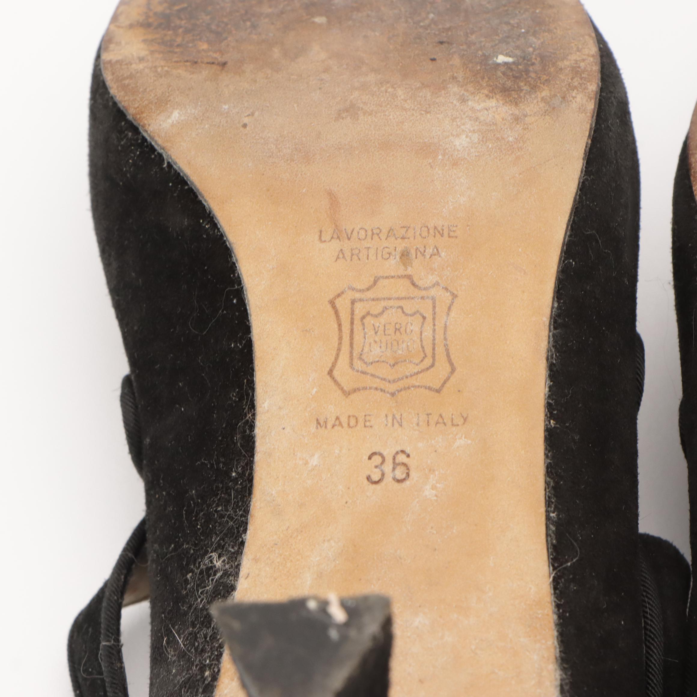 Manolo Blahnik Ribbon Lace-Up and Criss Cross Pointed-Toe Pumps in Black Suede