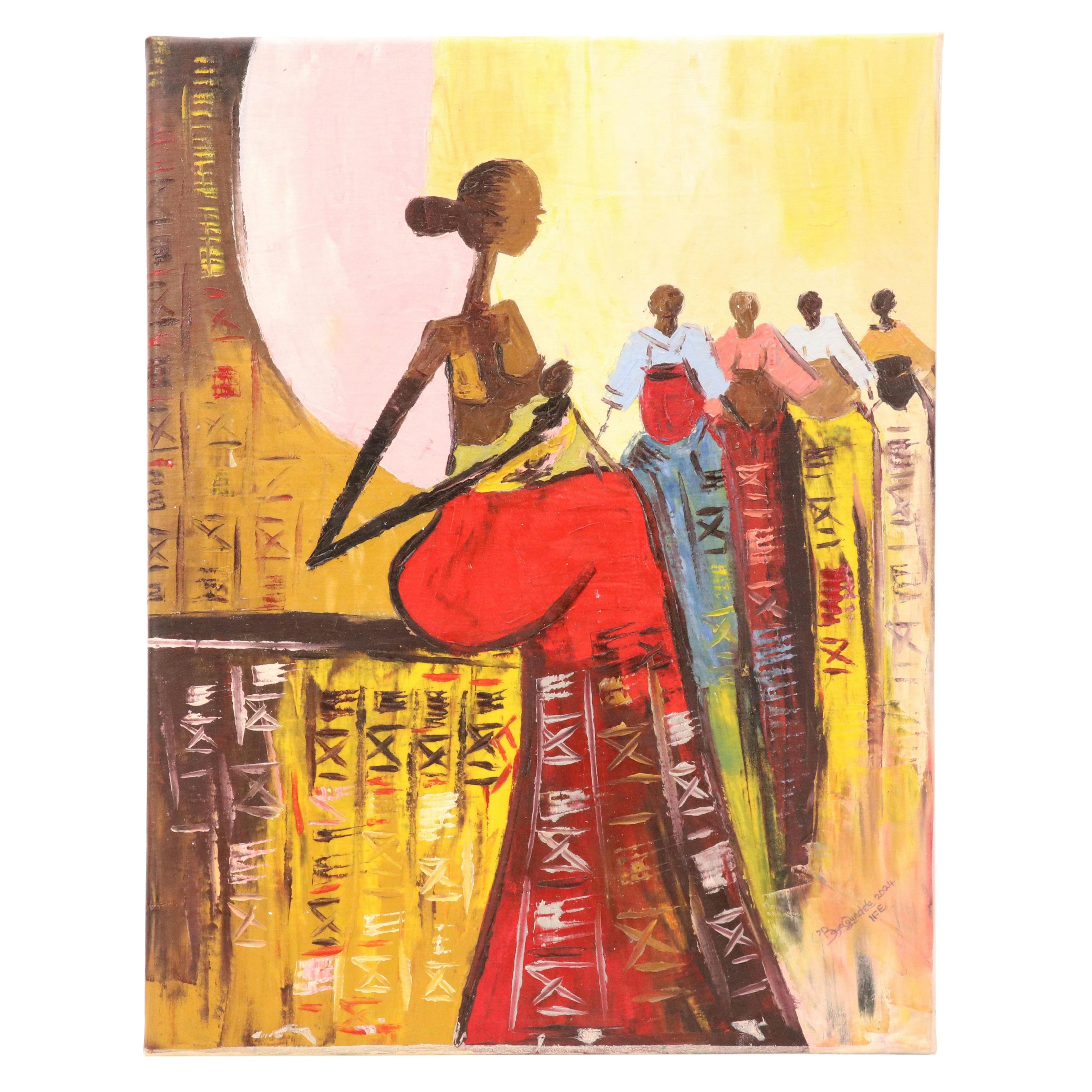 Bayo Ogundele Stylized Figural Oil Painting, 2024