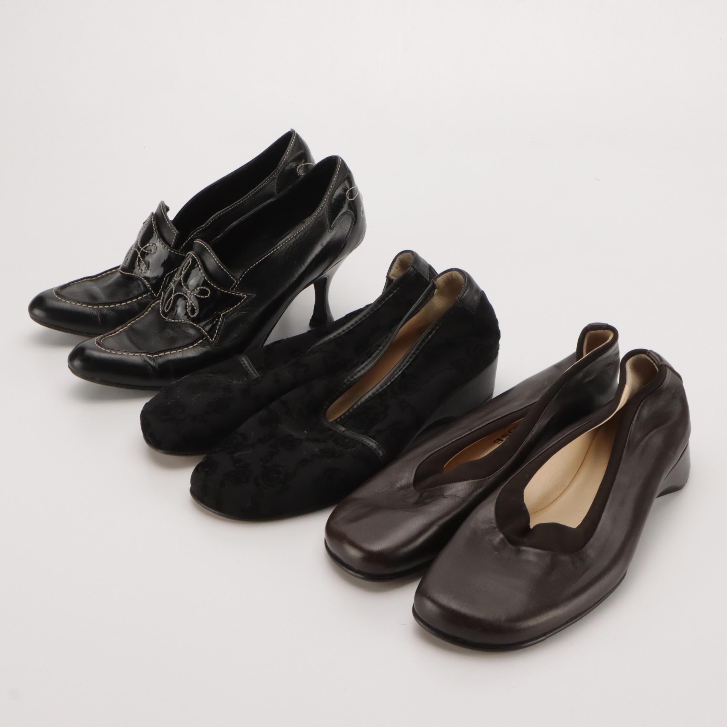 Christian Lacroix Top-Stitched Leather Loafer Pumps, Taryn Rose Slip-On Shoes