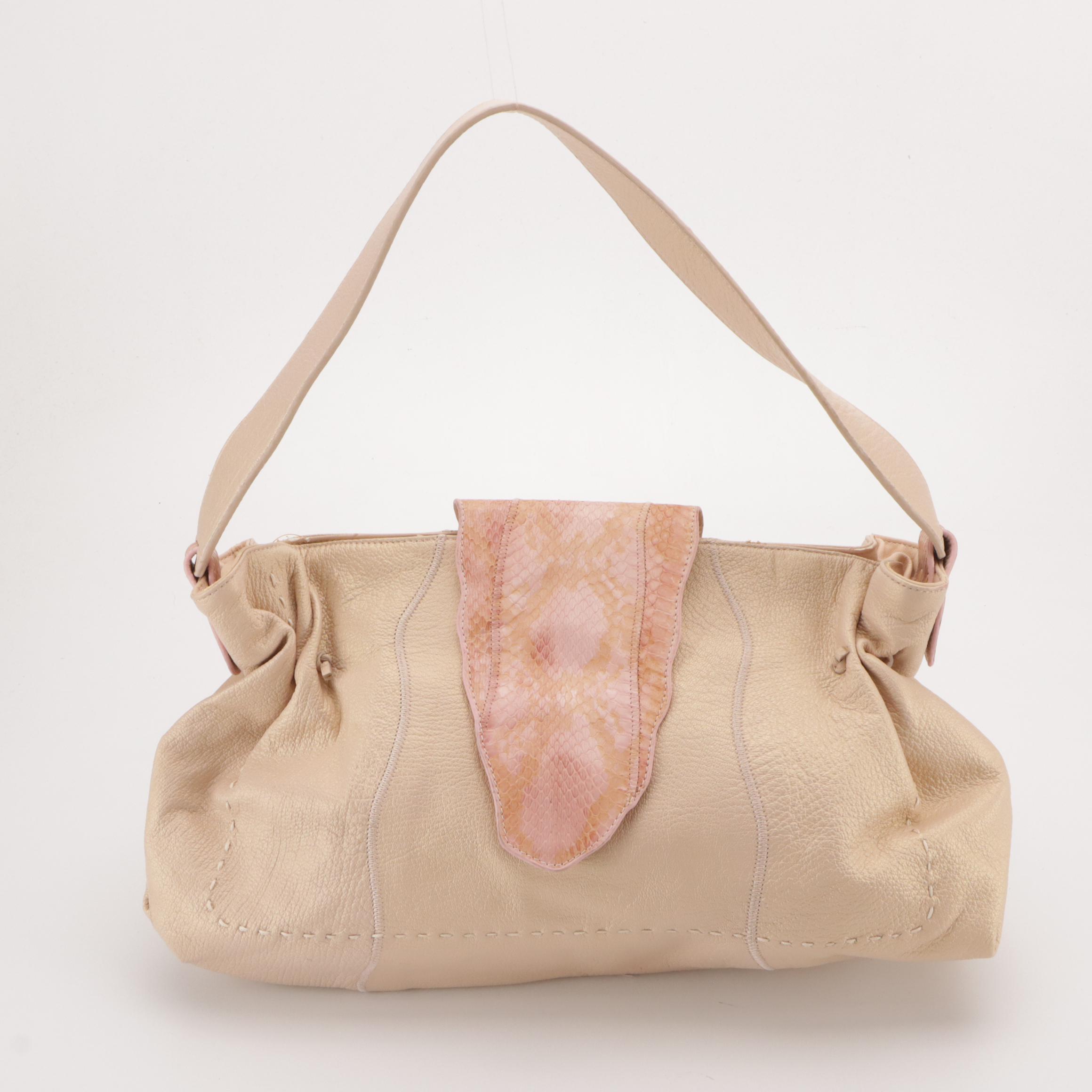 Tignanello Multi-Pocket White Leather Shoulder Bag, CHI Pink Metallic Hobo Bag