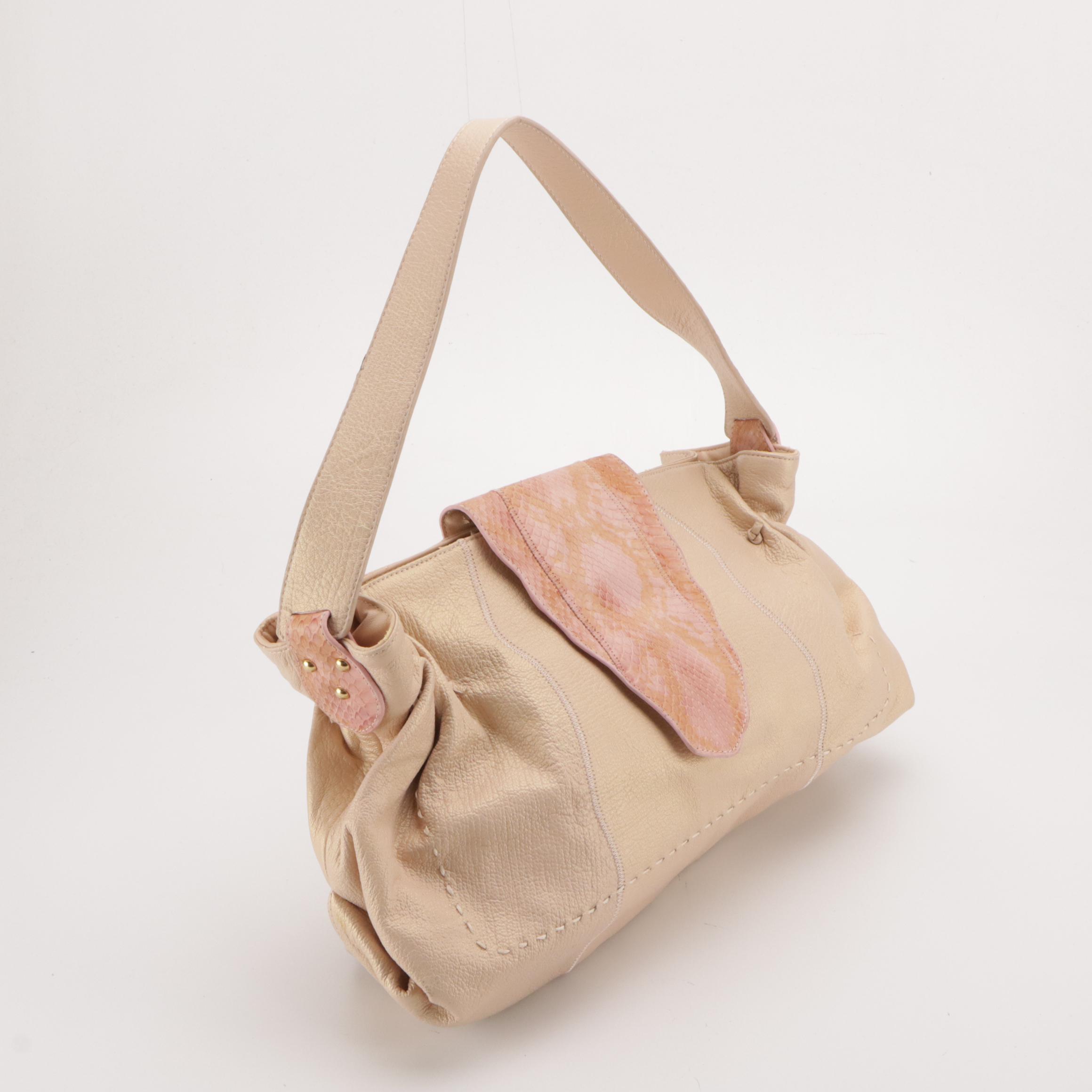 Tignanello Multi-Pocket White Leather Shoulder Bag, CHI Pink Metallic Hobo Bag