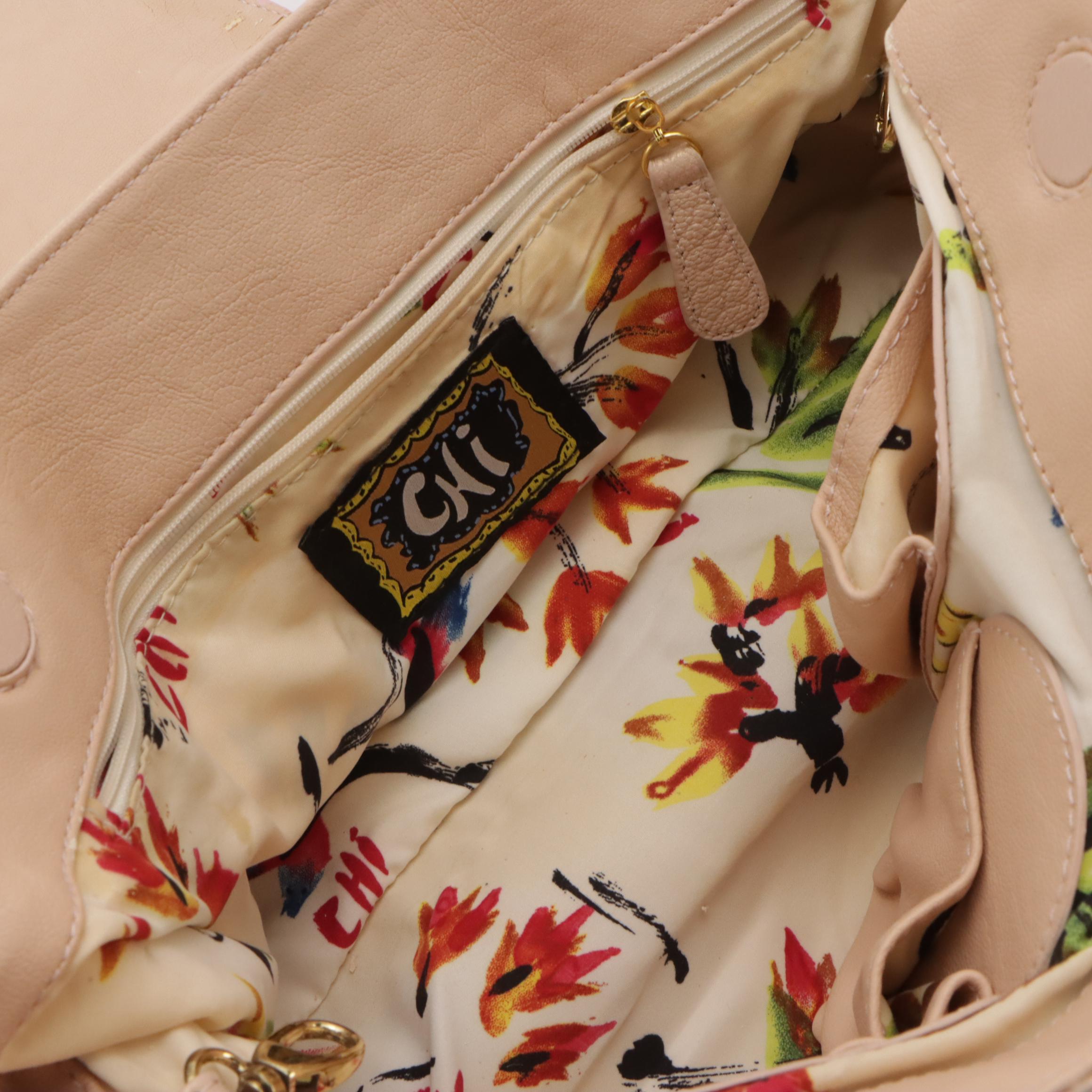 Tignanello Multi-Pocket White Leather Shoulder Bag, CHI Pink Metallic Hobo Bag