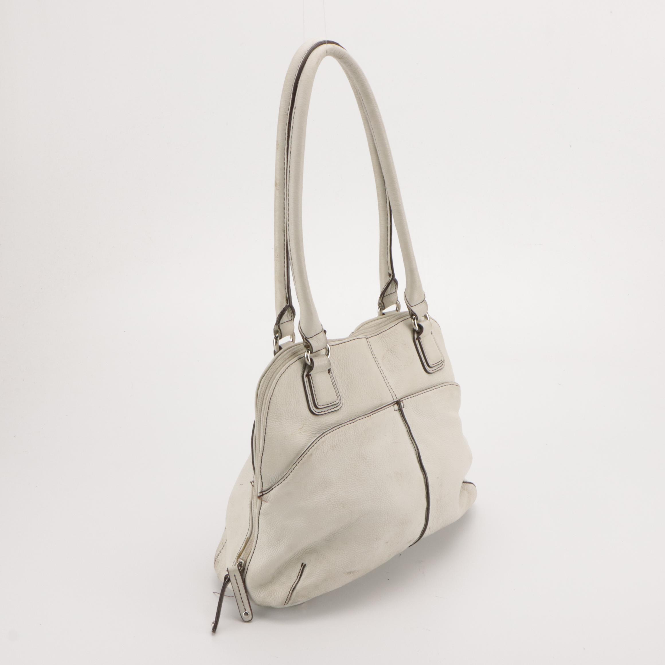 Tignanello Multi-Pocket White Leather Shoulder Bag, CHI Pink Metallic Hobo Bag