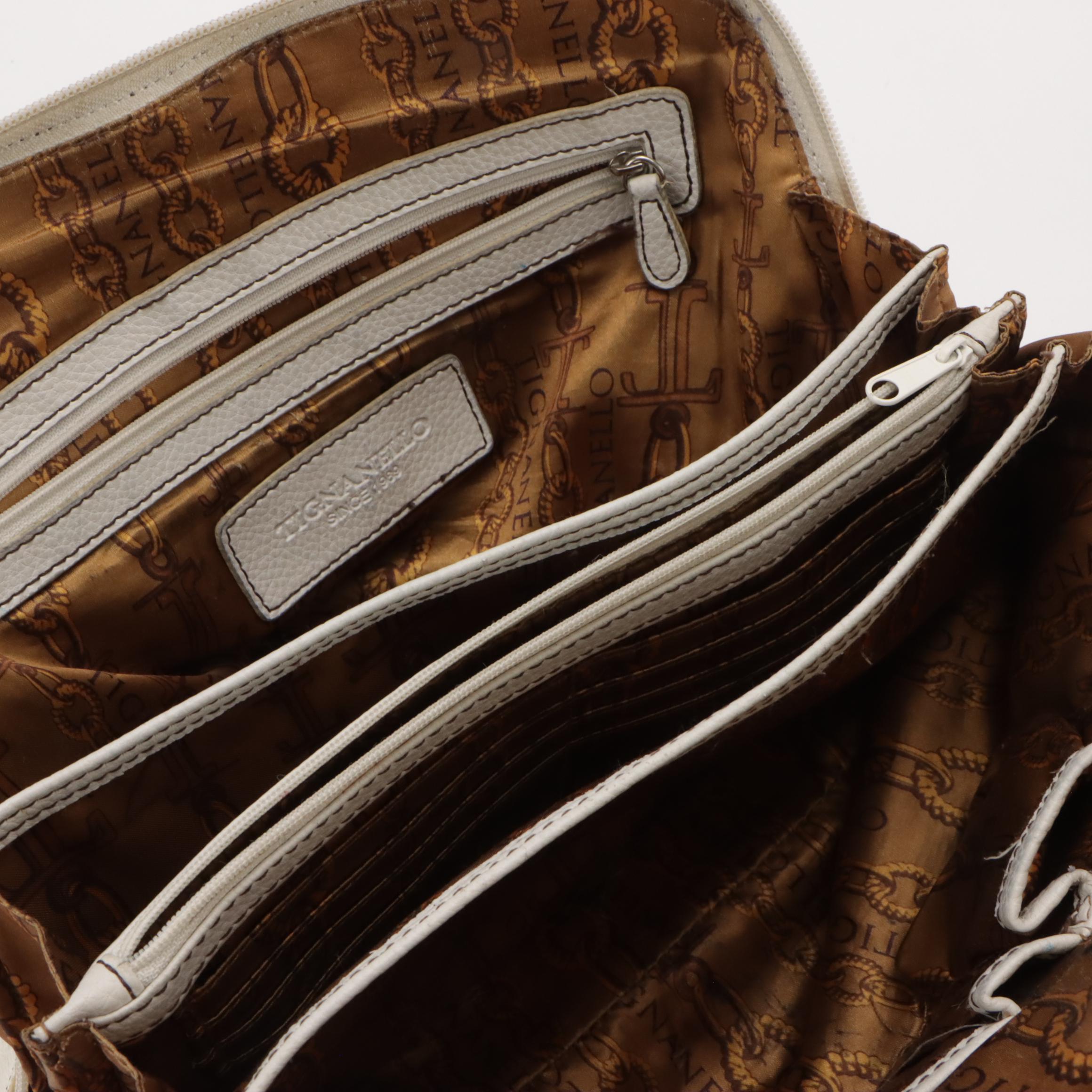 Tignanello Multi-Pocket White Leather Shoulder Bag, CHI Pink Metallic Hobo Bag