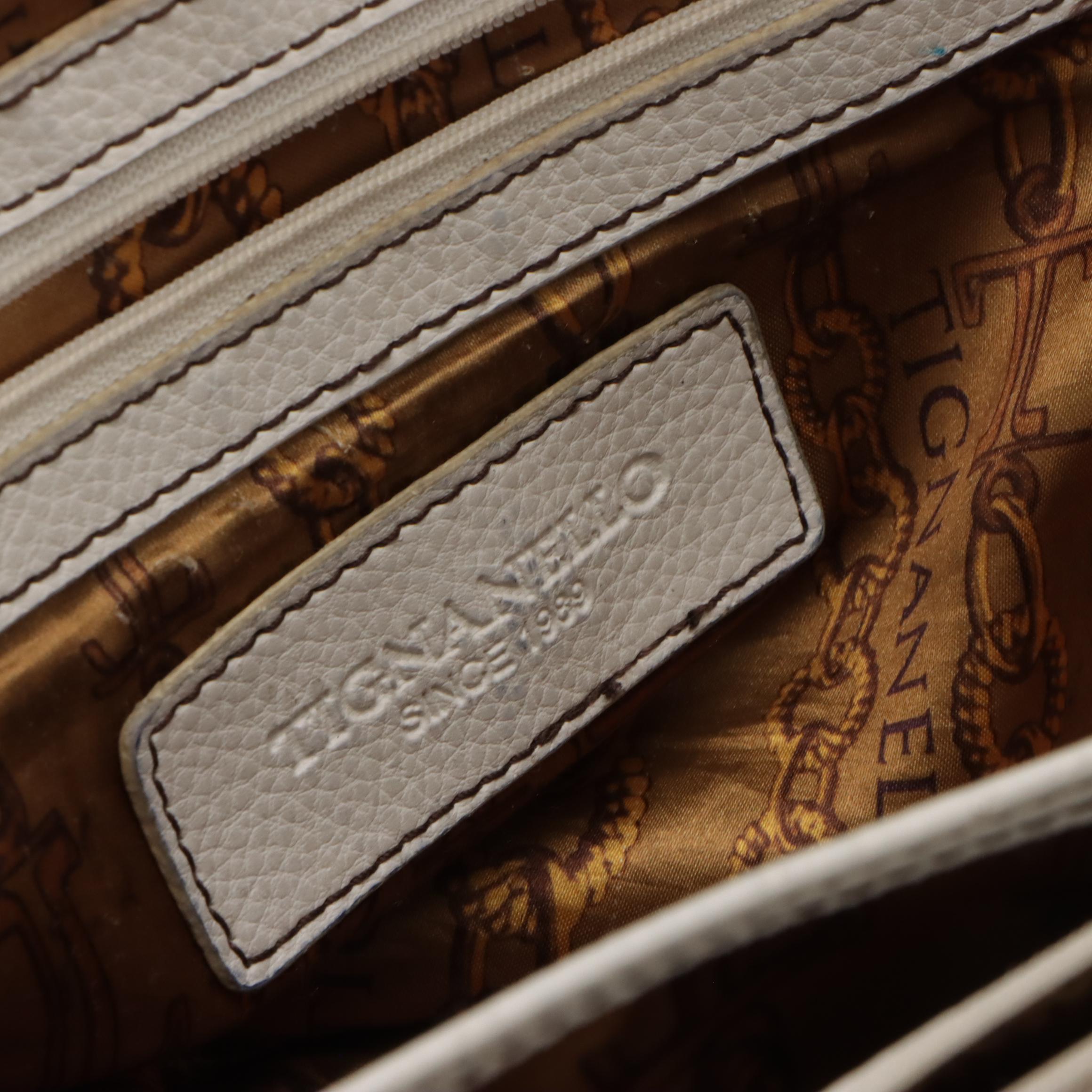 Tignanello Multi-Pocket White Leather Shoulder Bag, CHI Pink Metallic Hobo Bag