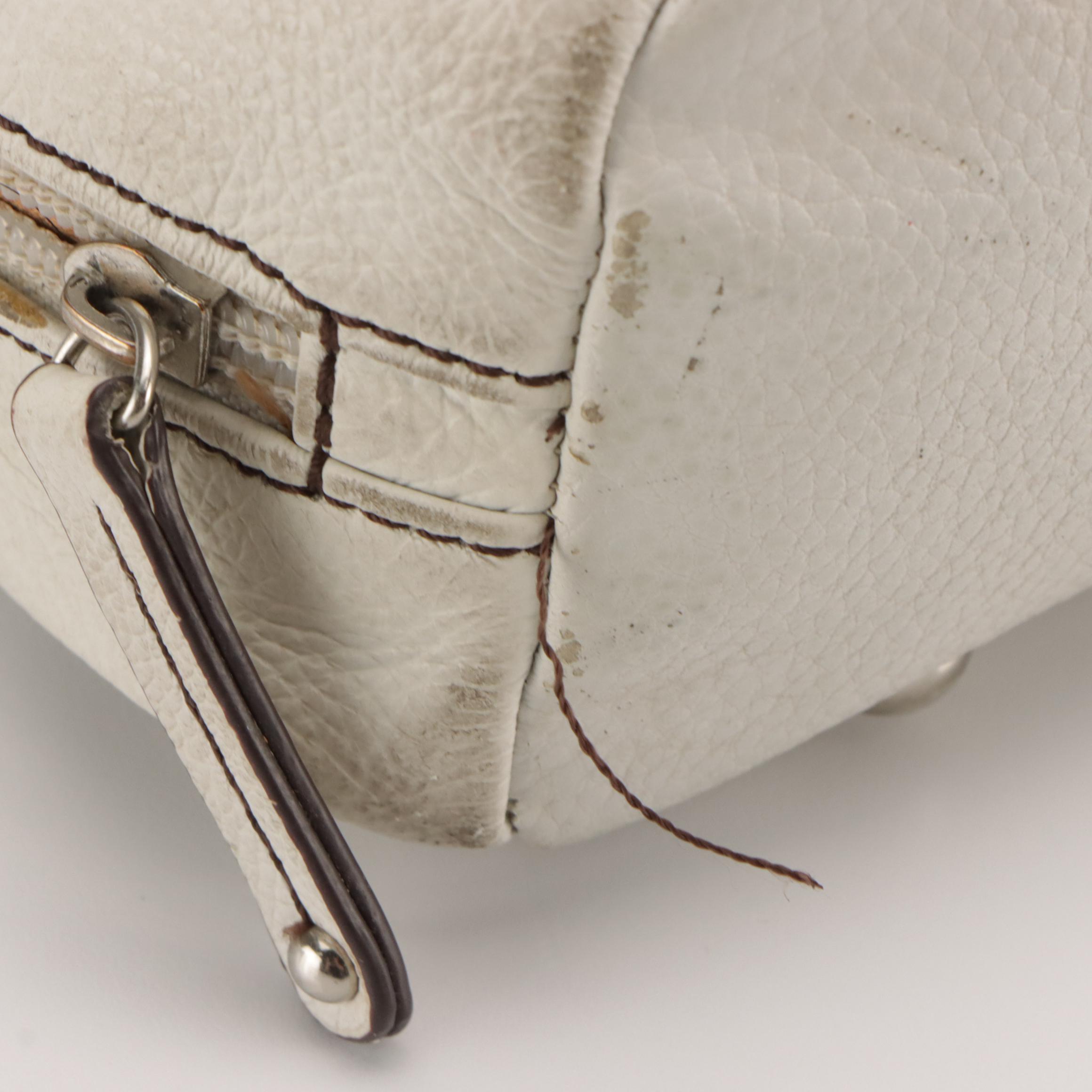 Tignanello Multi-Pocket White Leather Shoulder Bag, CHI Pink Metallic Hobo Bag