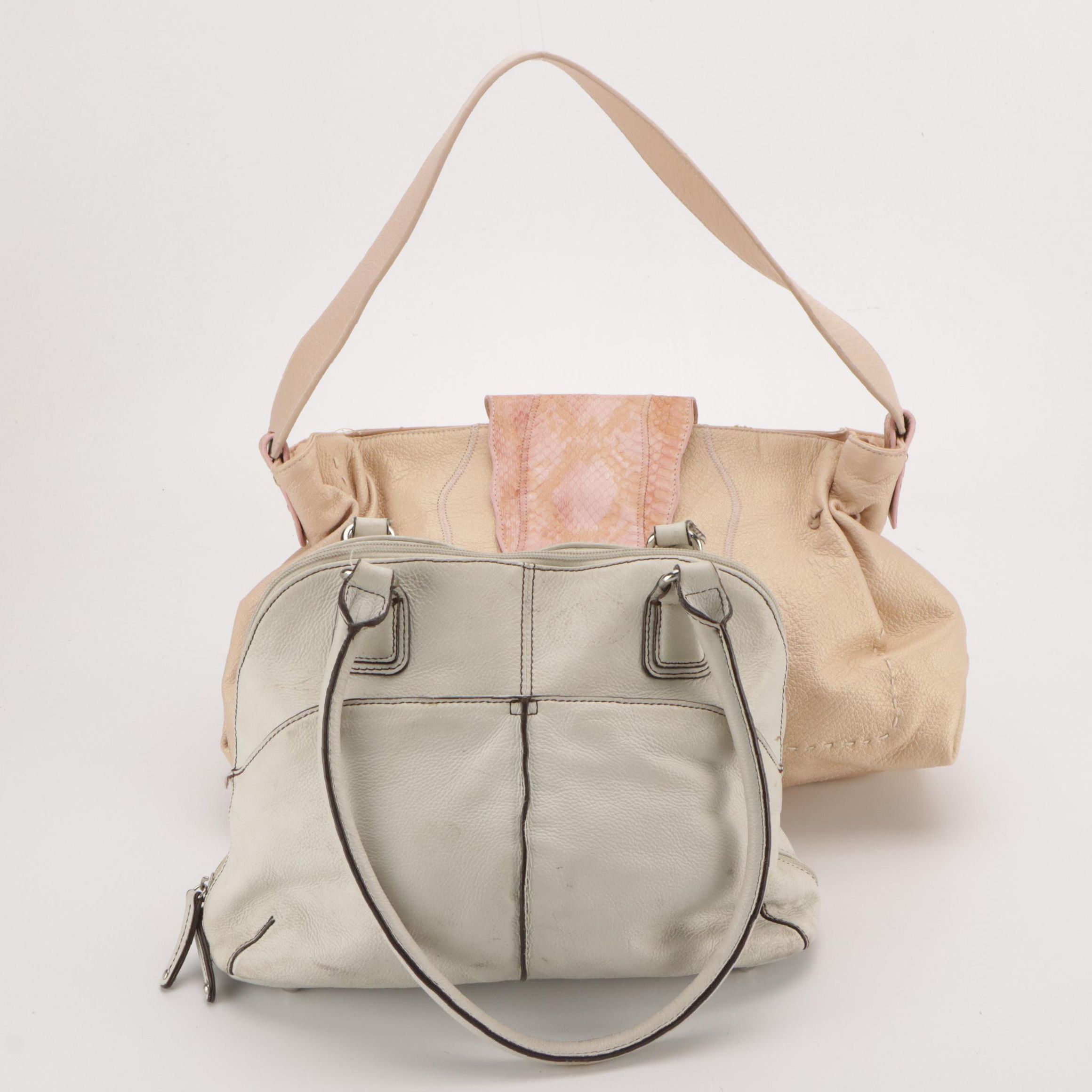Tignanello Multi-Pocket White Leather Shoulder Bag, CHI Pink Metallic Hobo Bag