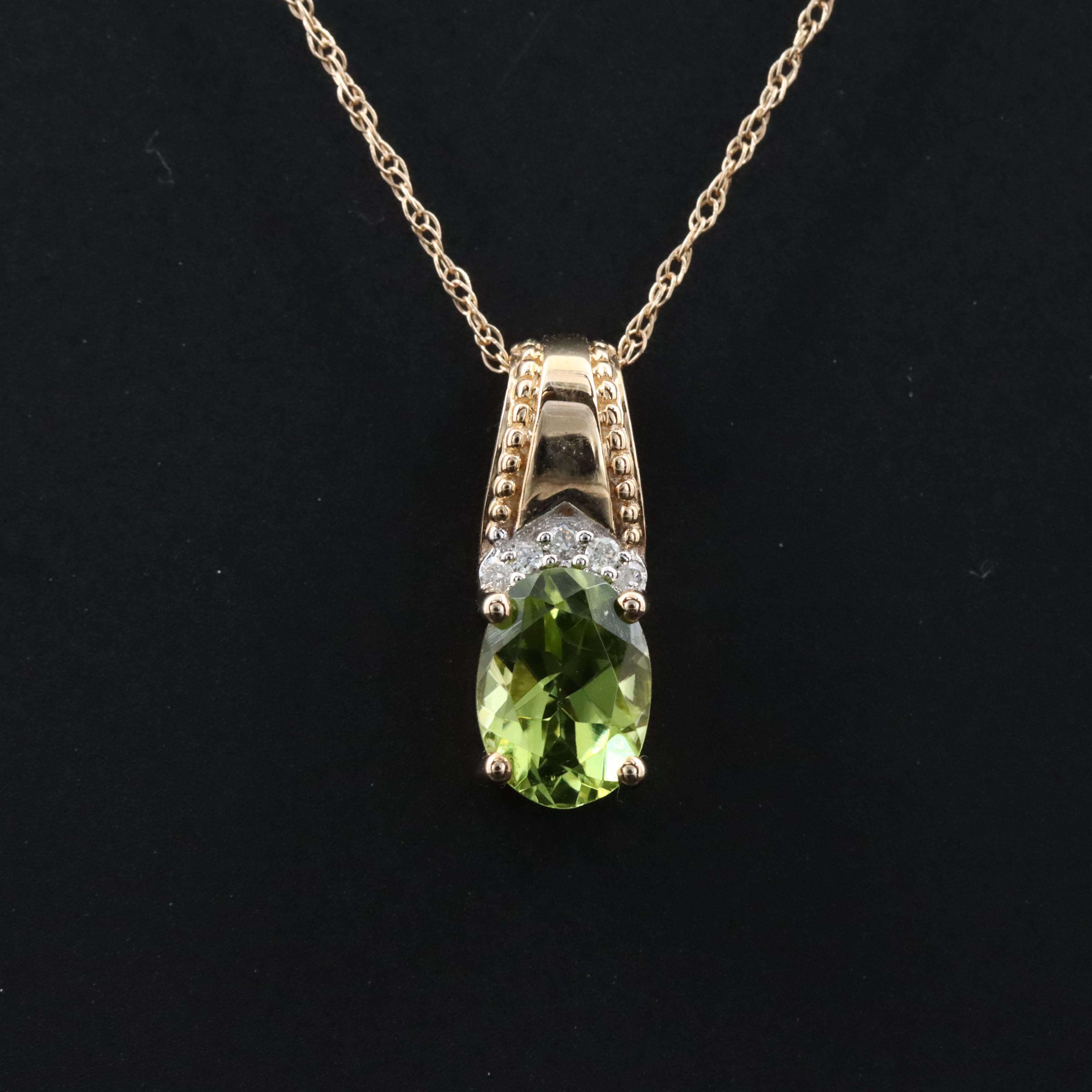 10K Peridot and Diamond Pendant Necklace