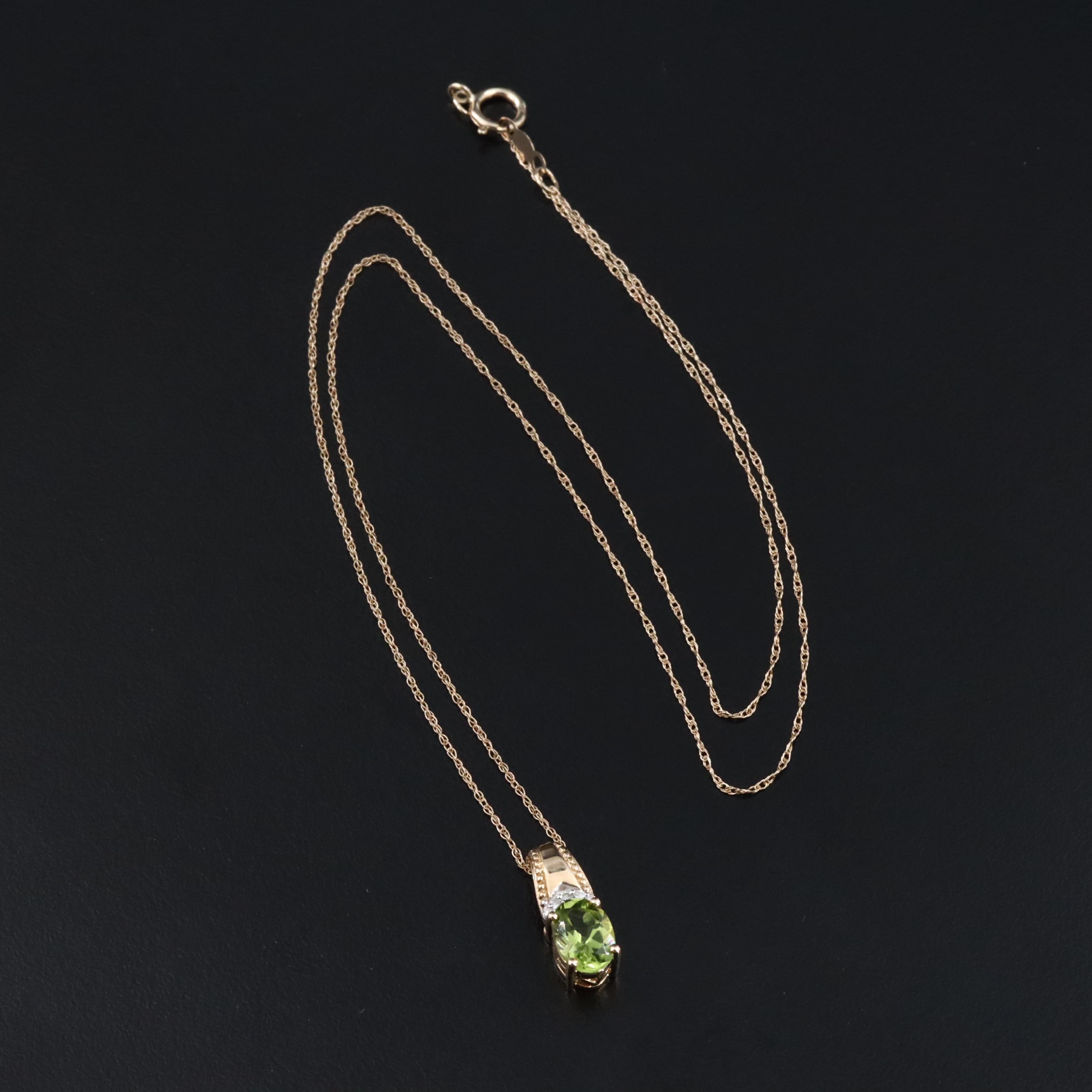 10K Peridot and Diamond Pendant Necklace